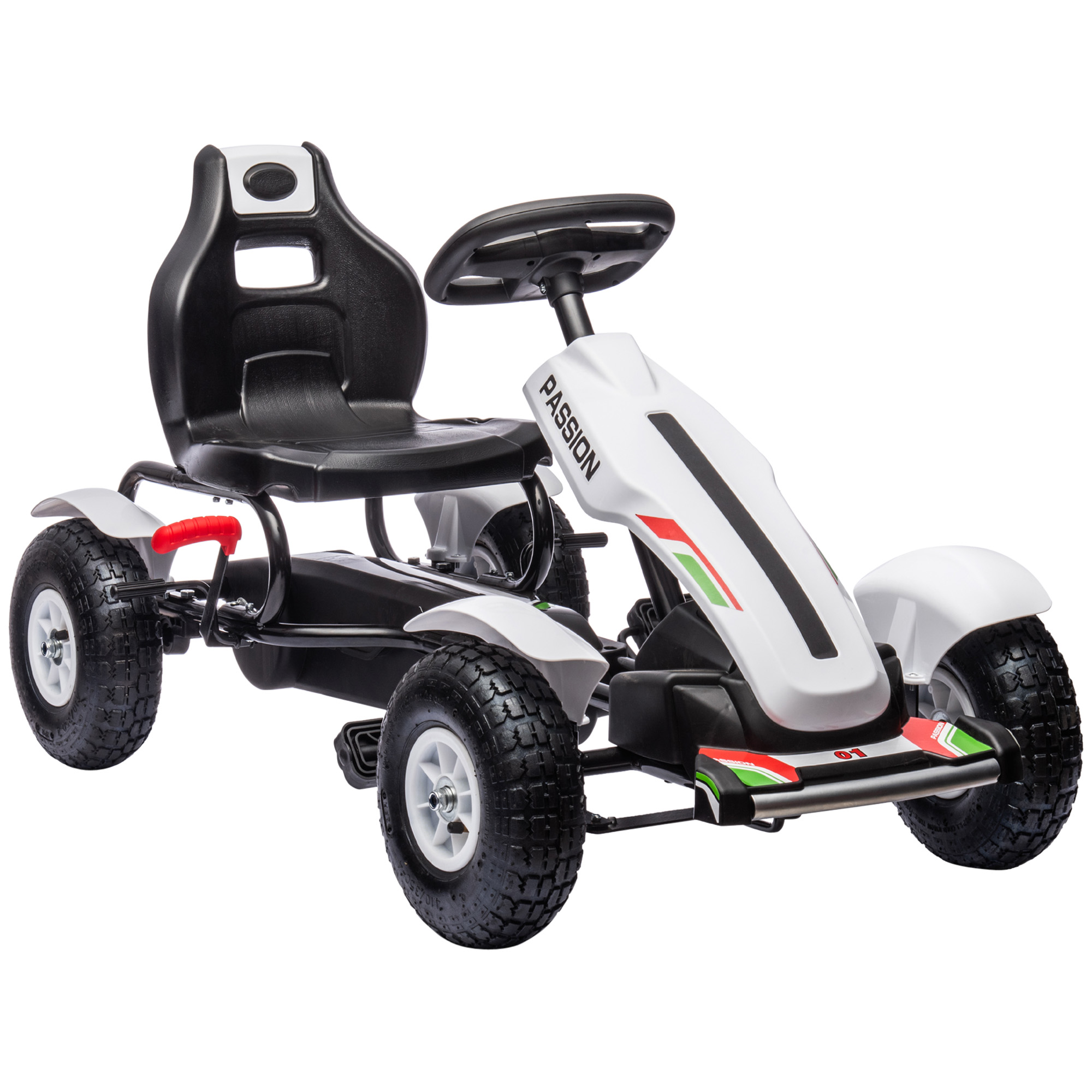 Pedalinis kartingas su rankiniu stabdžiu ir reguliuojama sėdyne, baltas, 121 × 58 × 61 cm