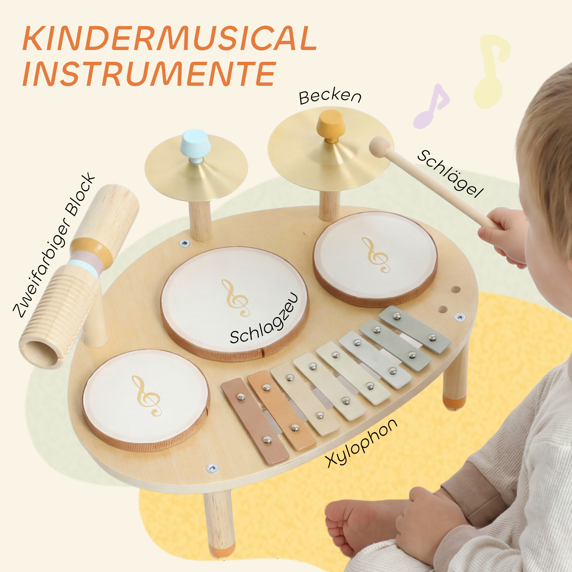 Mušamųjų instrumentų rinkinys natūralaus medžio 3