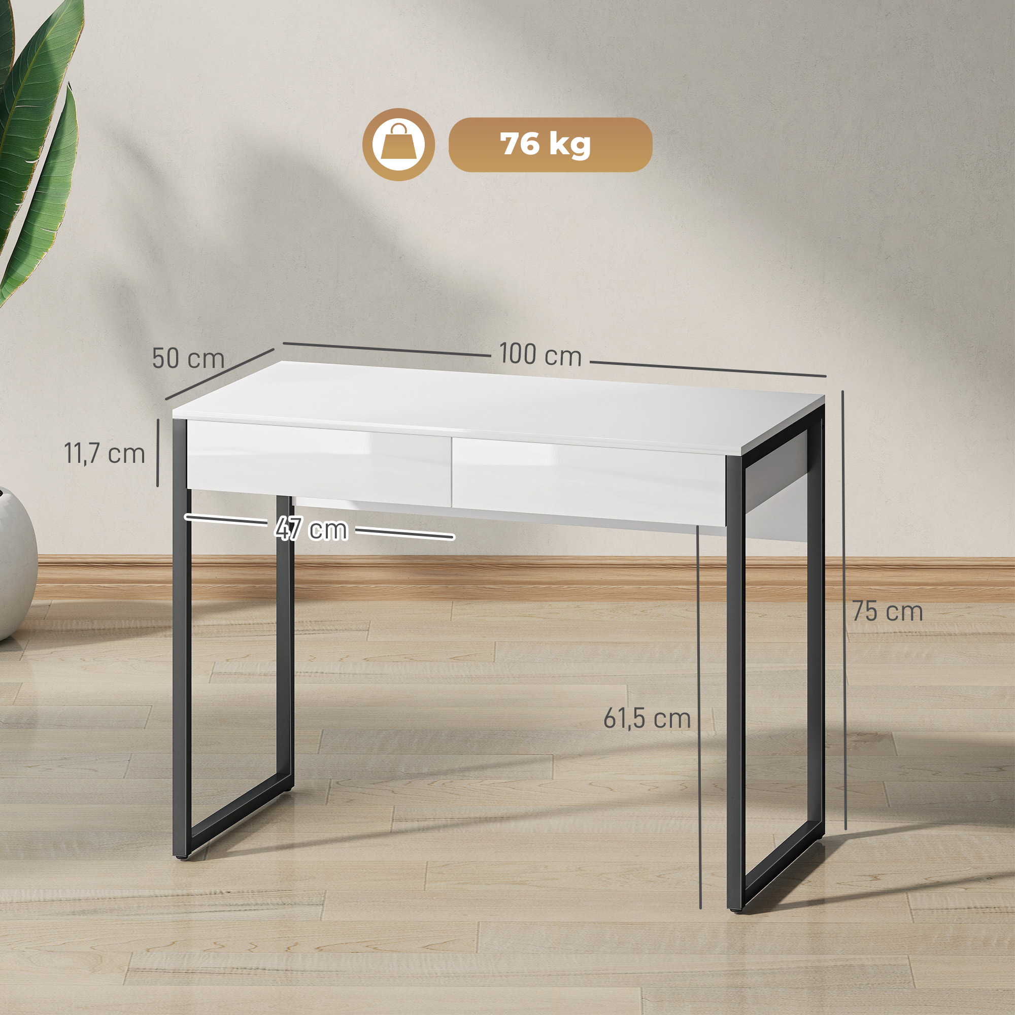 Rašomasis stalas su 2 stalčiais, 100 × 50 × 75 cm 2