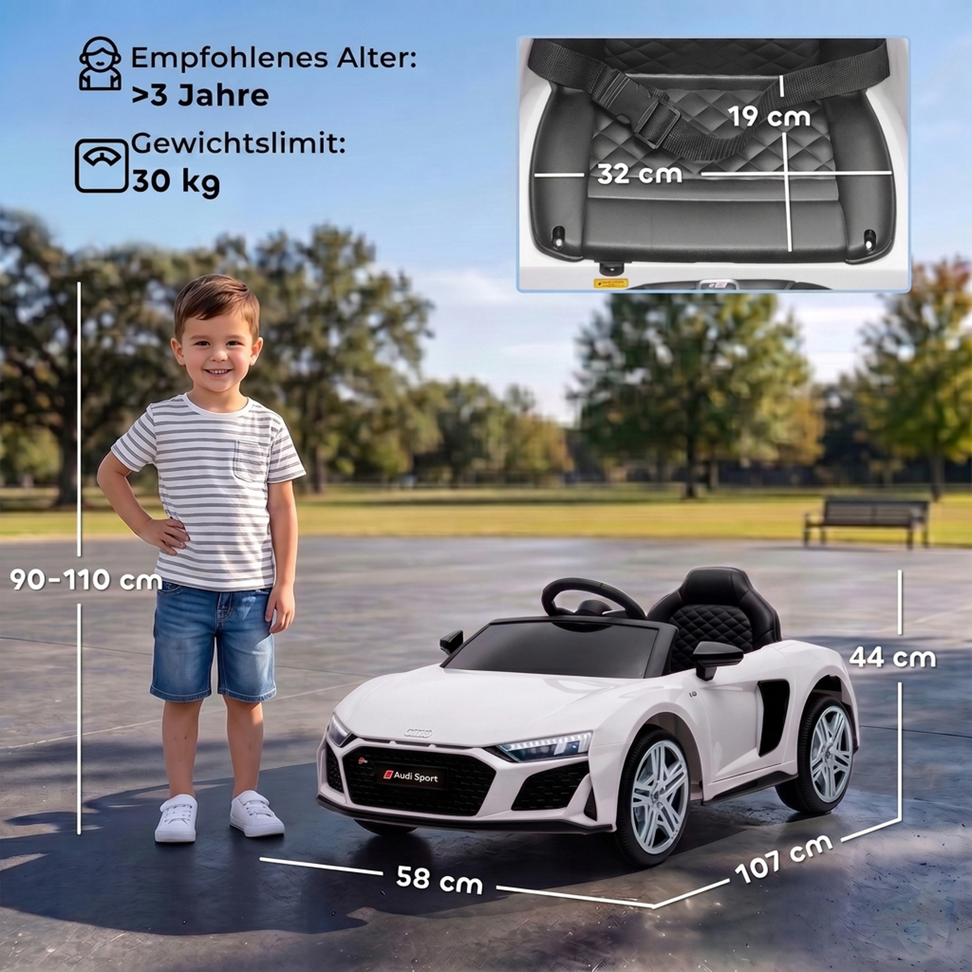 Vaikiškas elektromobilis licencijuotas Audi R8 Spyder su nuotoliniu valdymu, baltas ir juodas, 107 × 58 × 44 cm 2
