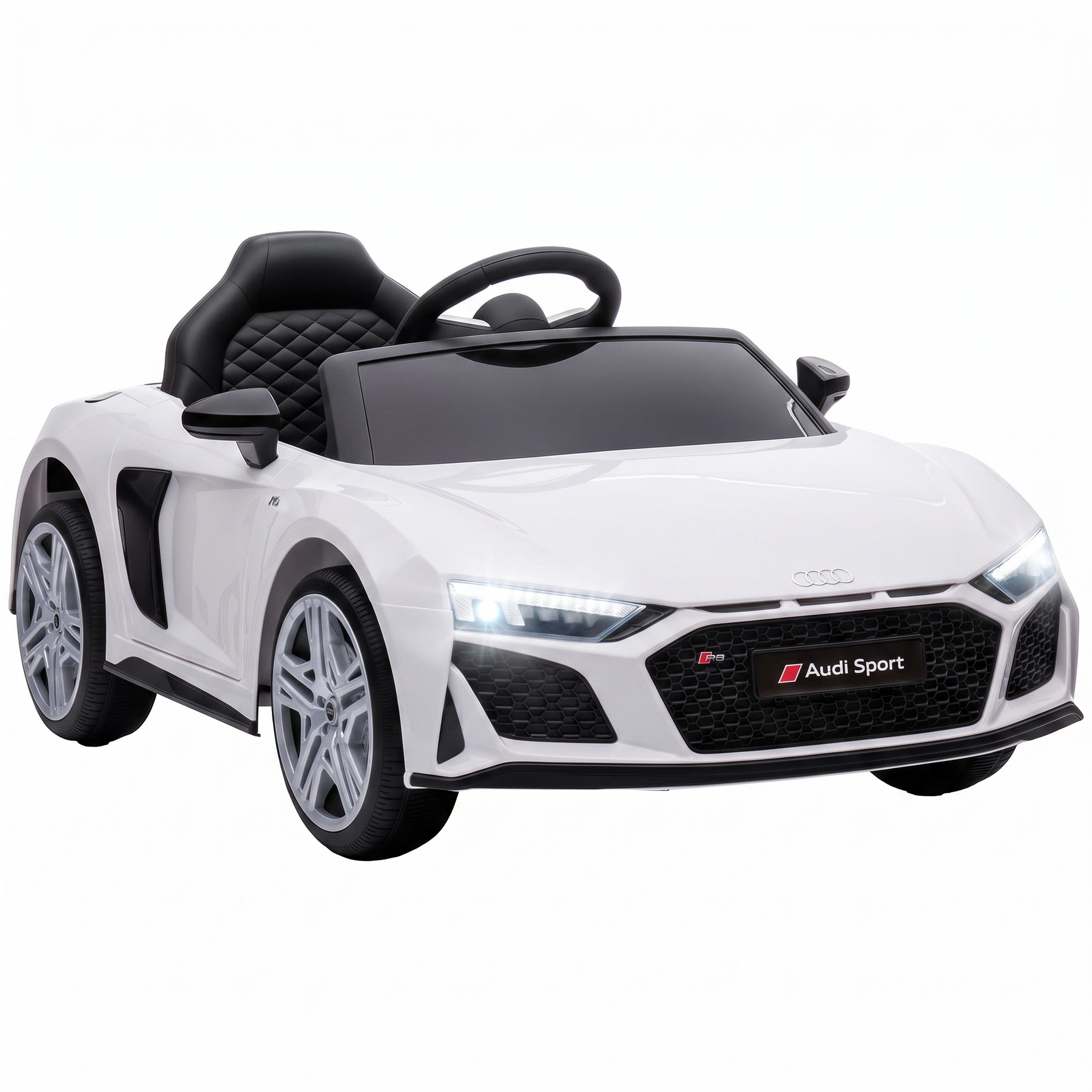 Vaikiškas elektromobilis licencijuotas Audi R8 Spyder su nuotoliniu valdymu, baltas ir juodas, 107 × 58 × 44 cm