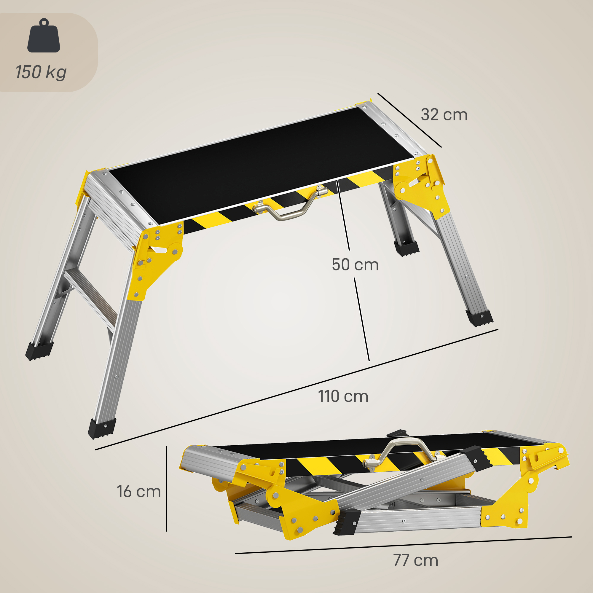 Darbinė platforma sulankstoma, iki 150 kg, juoda, 110 × 32 × 50 cm 2