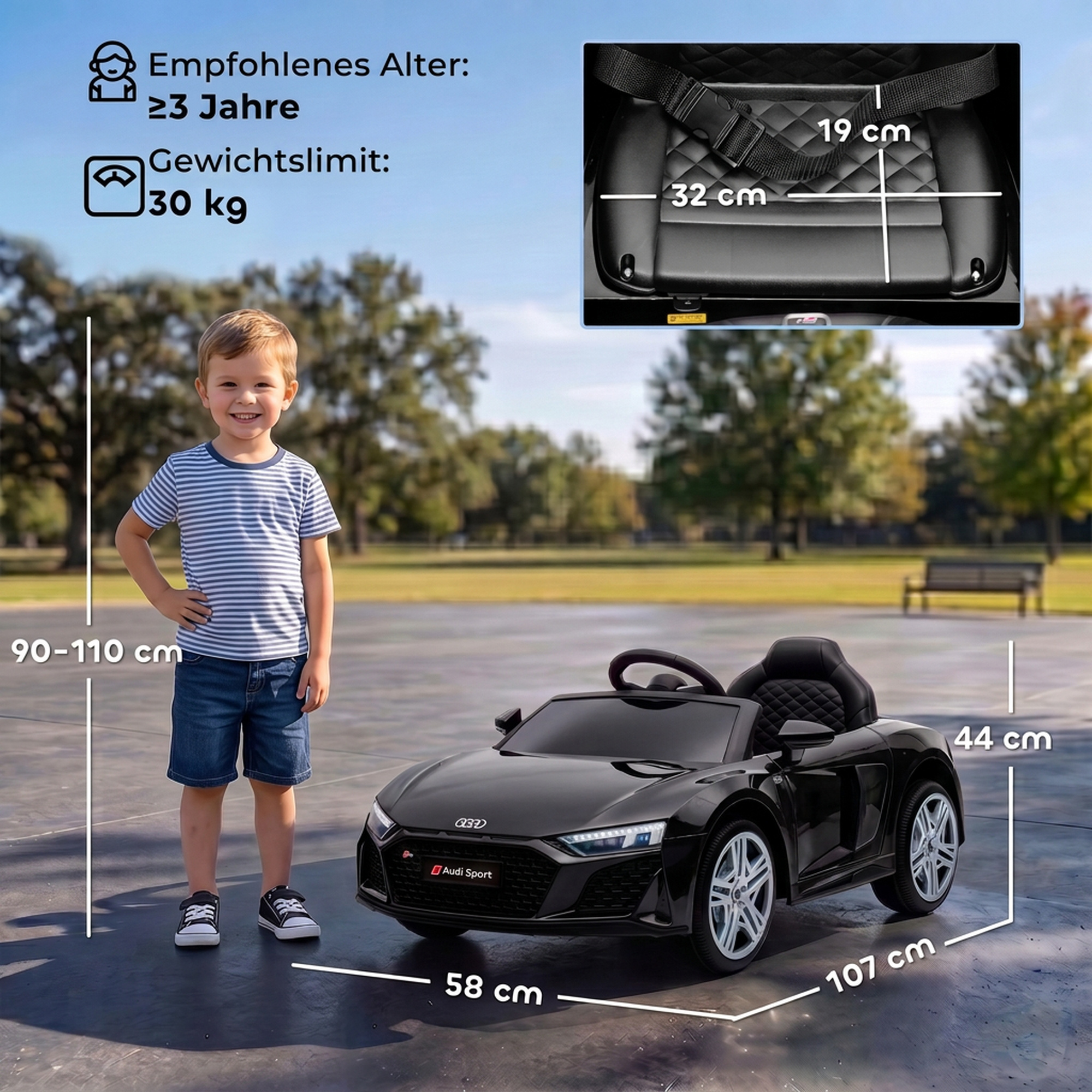Vaikiškas elektromobilis Audi R8 Spyder su nuotolinio valdymo pultu, juodas, 107 × 58 × 44 cm 2