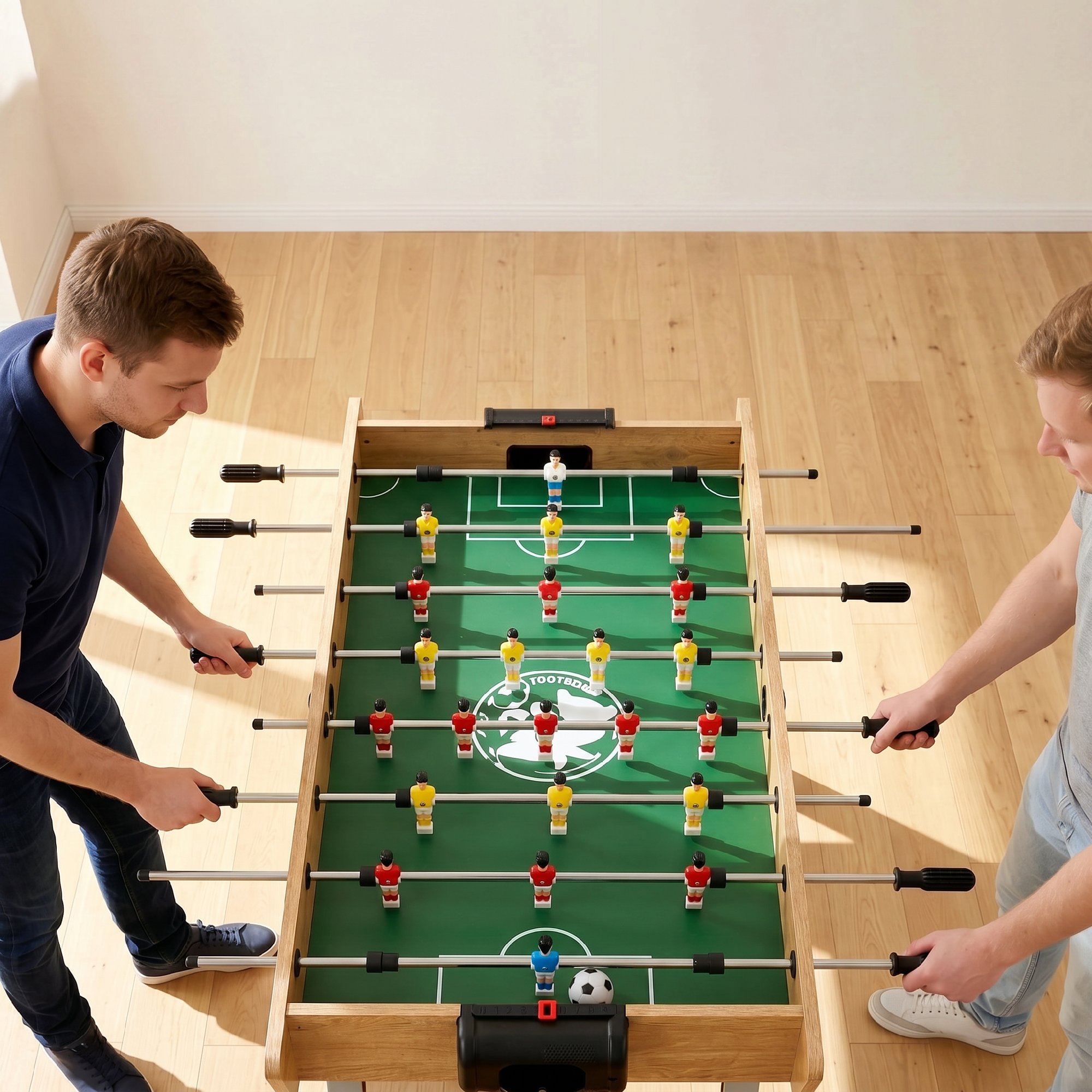 Stalo futbolo stalas su 22 žaidėjais ir 360° strypais, natūralios medienos, žalios ir šviesiai pilkos spalvos, 121 × 87 × 77 cm 3