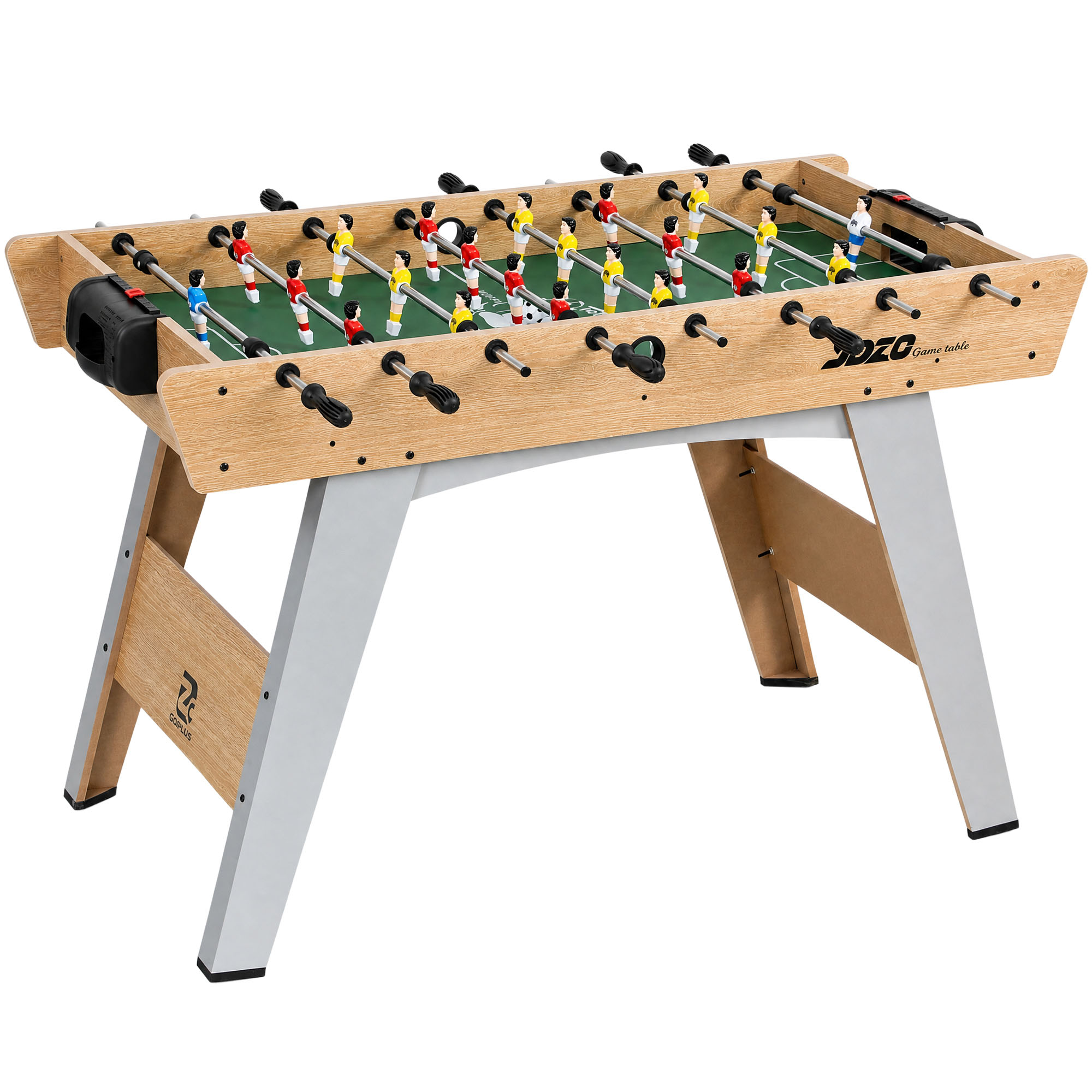 Stalo futbolo stalas su 22 žaidėjais ir 360° strypais, natūralios medienos, žalios ir šviesiai pilkos spalvos, 121 × 87 × 77 cm