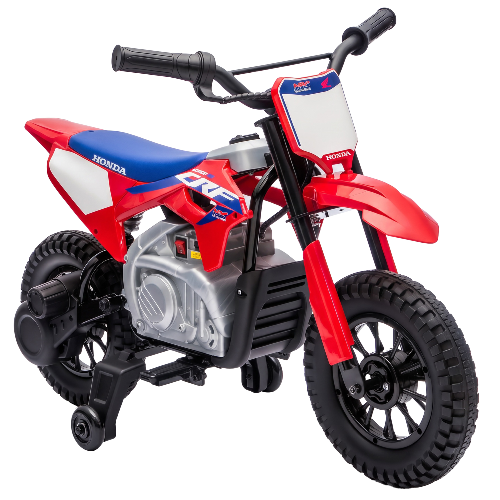 Elektrinis vaikiškas motociklas su licencijuotu HONDA CRF 450R dizainu ir 35 W varikliu, raudonas / mėlynas, 104 × 55 × 67 cm