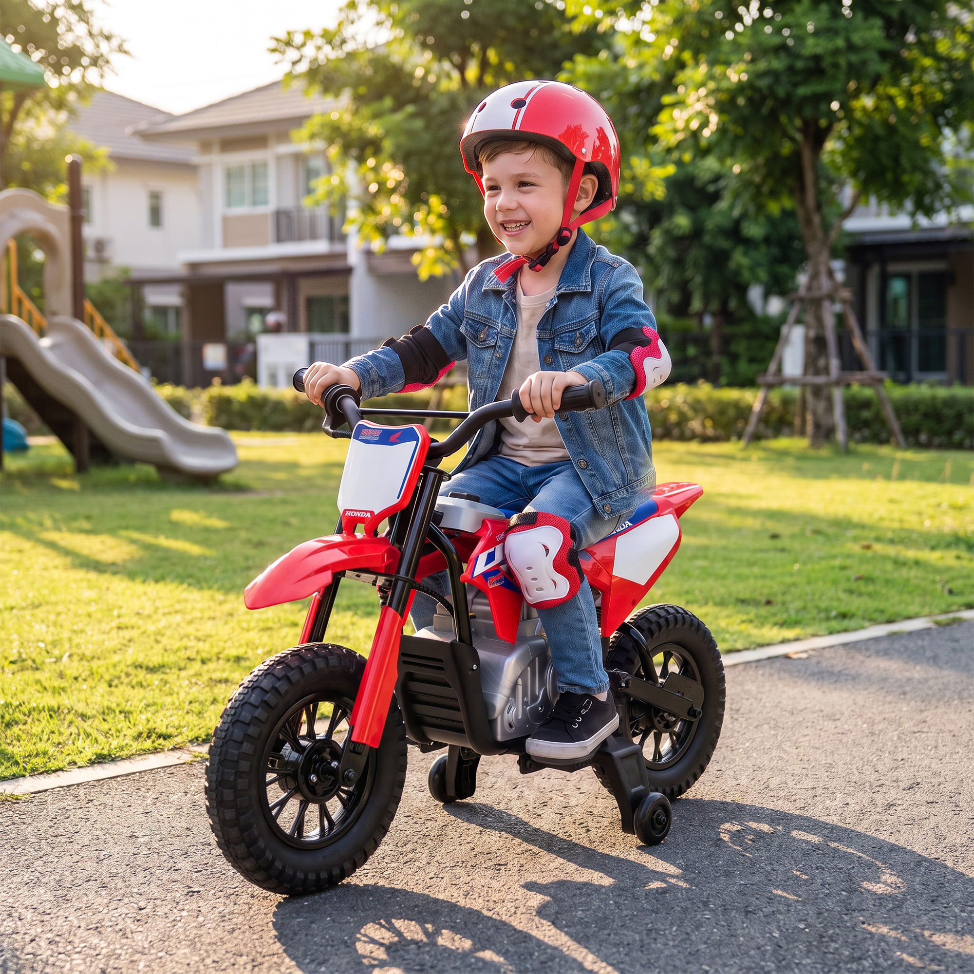 Elektrinis vaikiškas motociklas su licencijuotu HONDA CRF 450R dizainu ir 35 W varikliu, raudonas / mėlynas, 104 × 55 × 67 cm 3