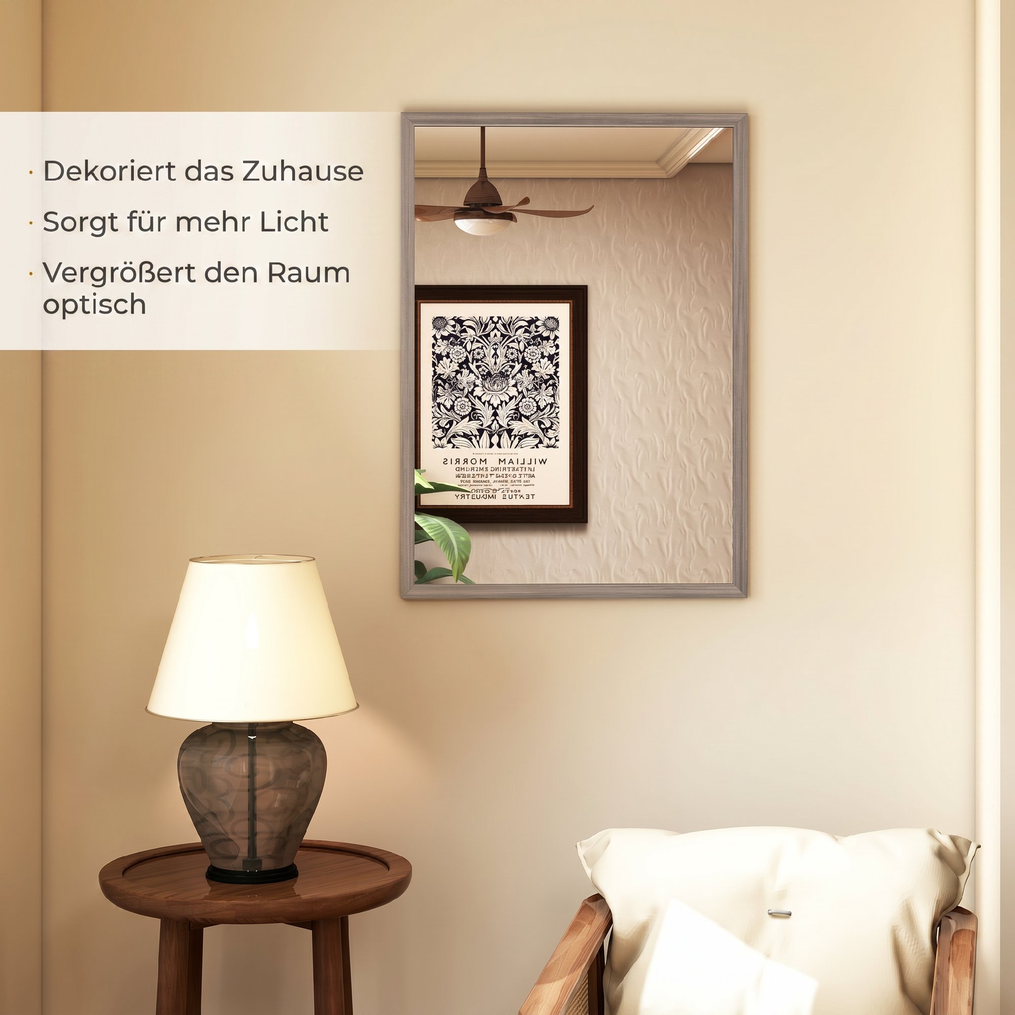 Sieninis veidrodis su MDF rėmu, pilkas, 50 × 70 cm 3