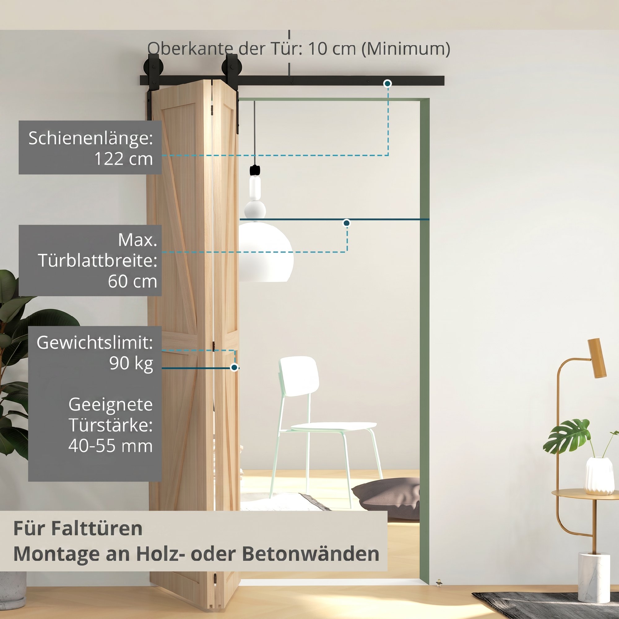 Sulankstomų stumdomųjų durų furnitūros komplektas su J formos laikikliais, juodas, 122 cm 3