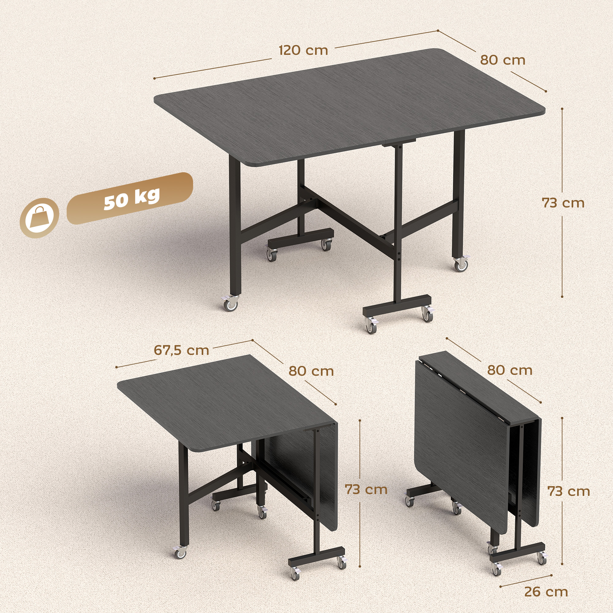 Sulankstomas valgomasis stalas 120x80x73 cm 2