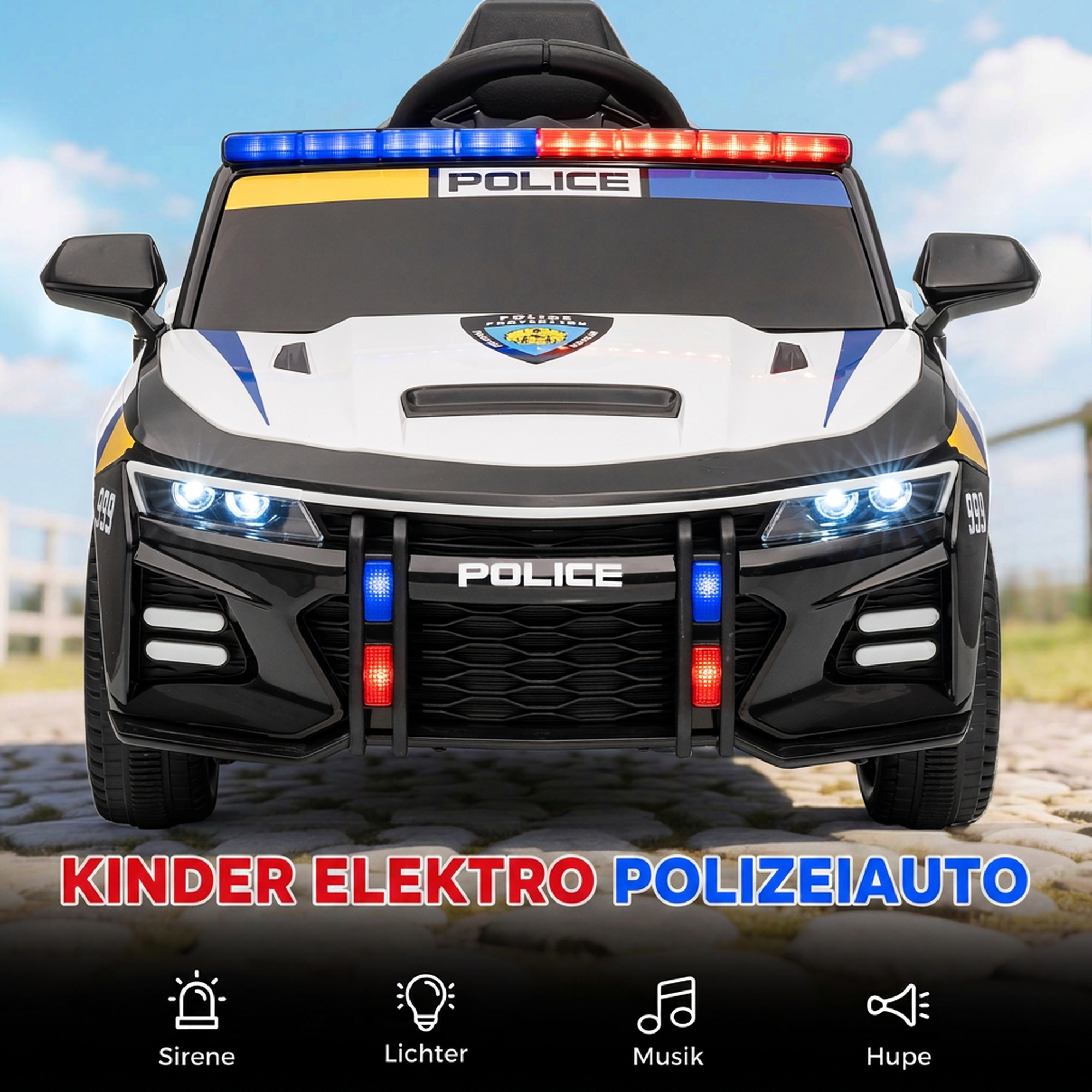 Vaikiškas policijos elektromobilis su nuotolinio valdymo pultu, 96 × 60 × 45 cm 3