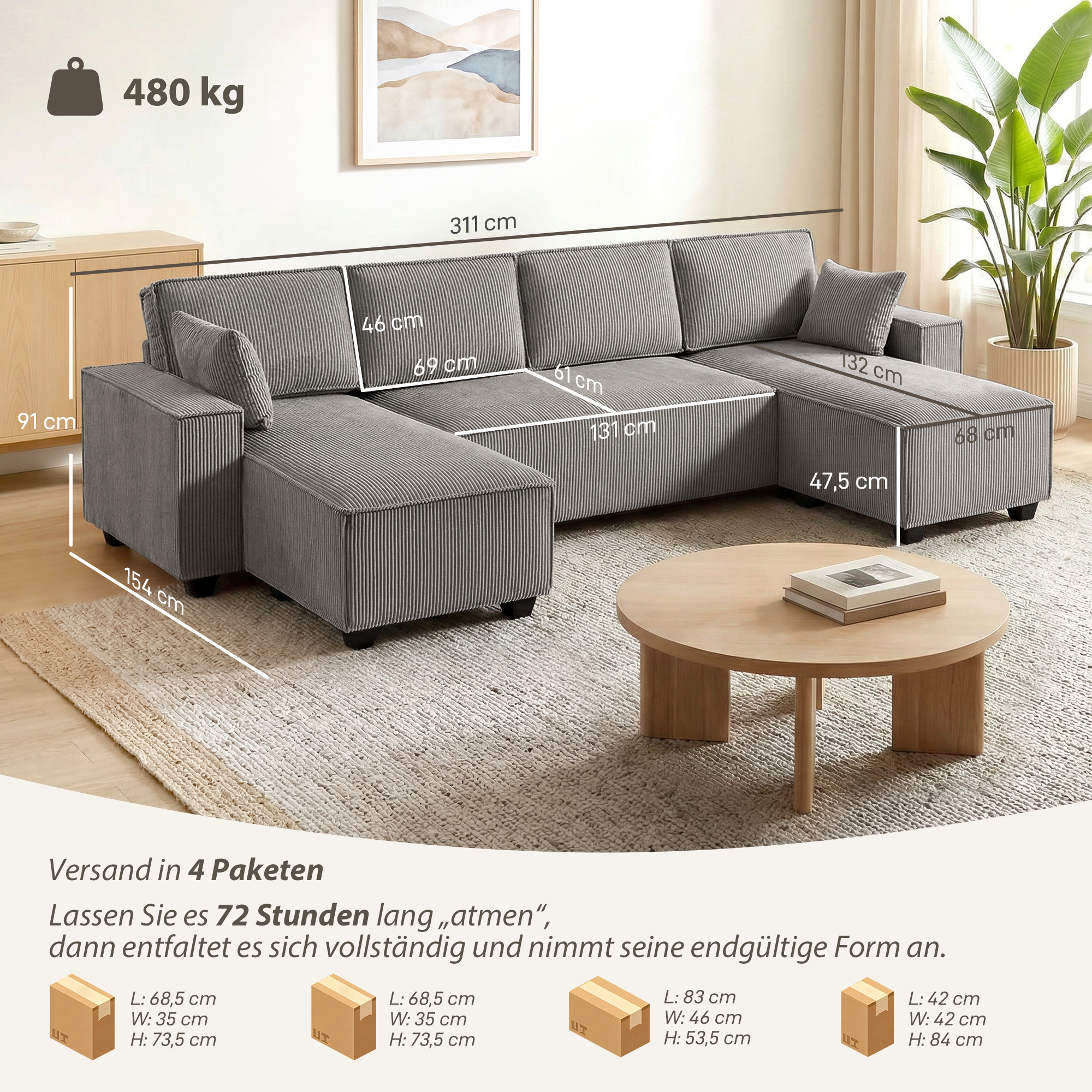 Kampinė sofa 311 x 154 x 91 cm 2