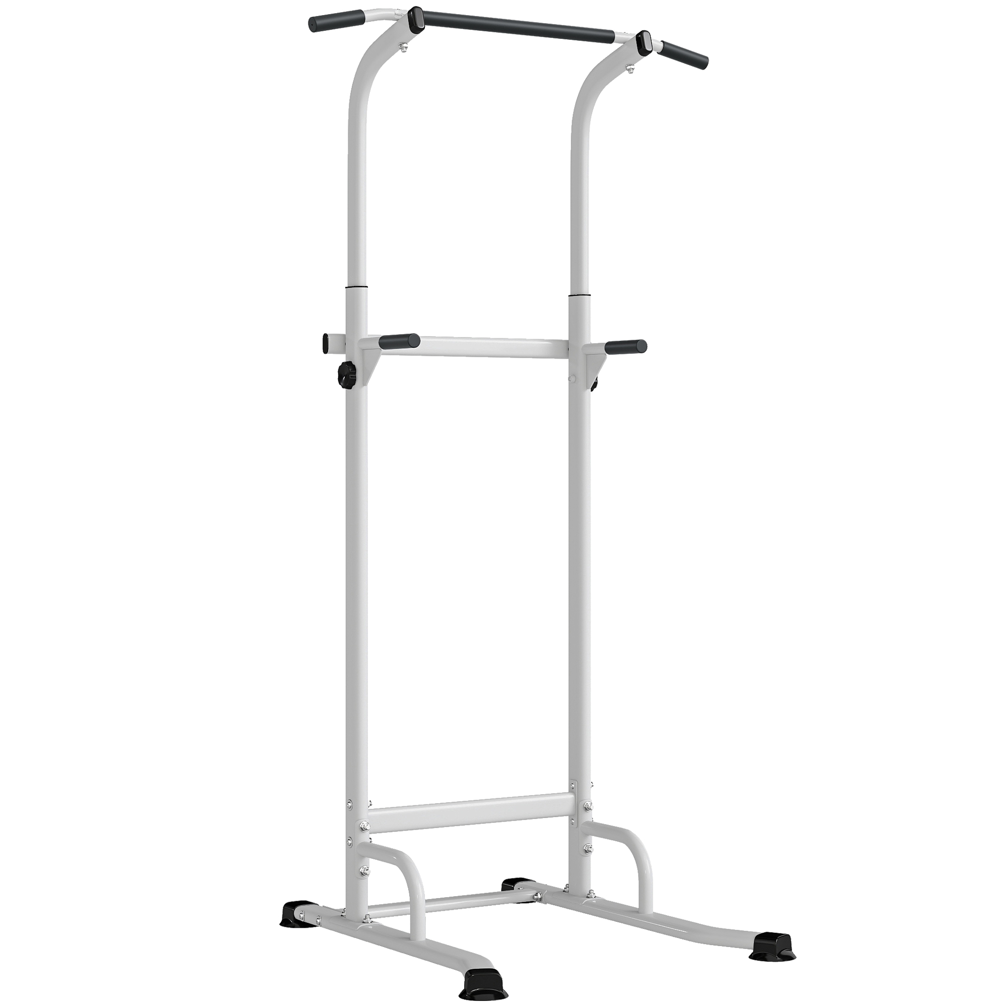 Jėgos treniruoklis su reguliuojamu aukščiu ir plieniniu rėmu, baltas, 91,5 x 97,5 x 176,5–227 cm