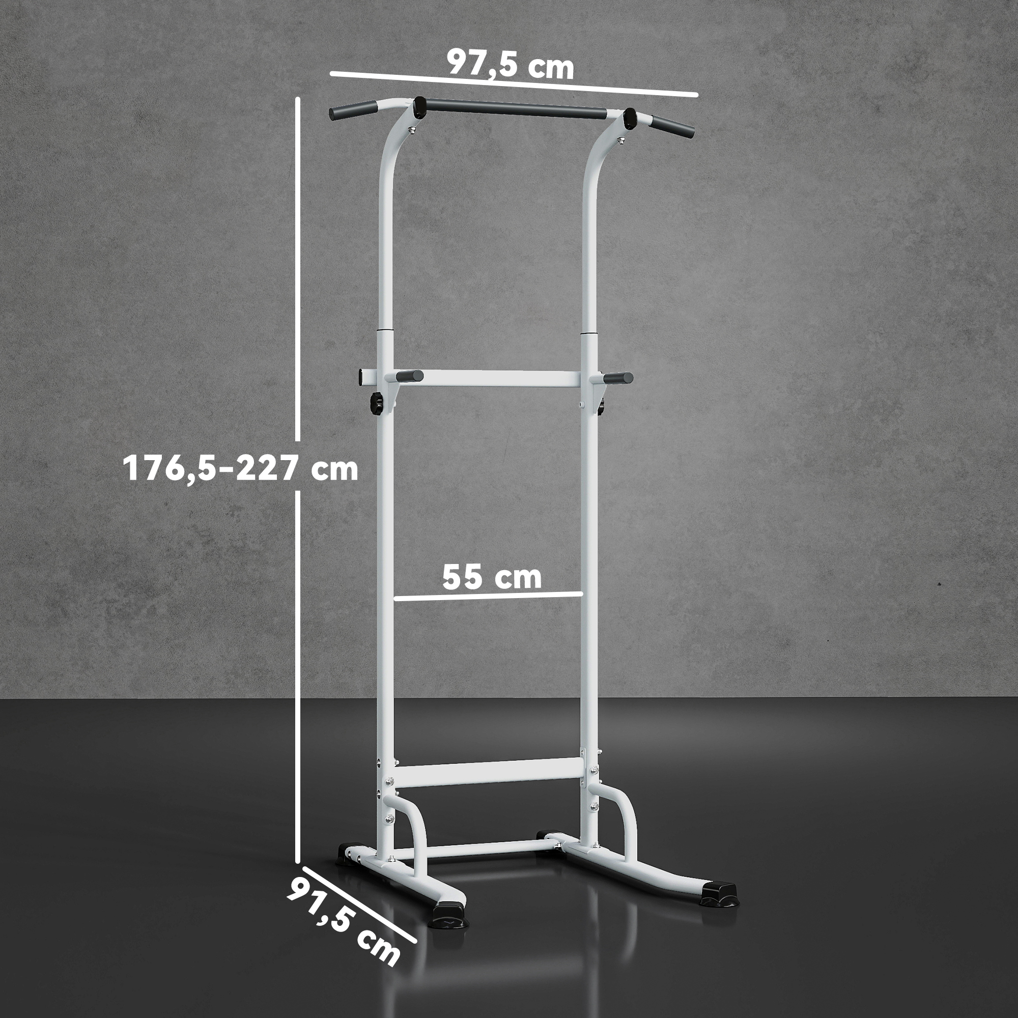 Jėgos treniruoklis su reguliuojamu aukščiu ir plieniniu rėmu, baltas, 91,5 x 97,5 x 176,5–227 cm 2