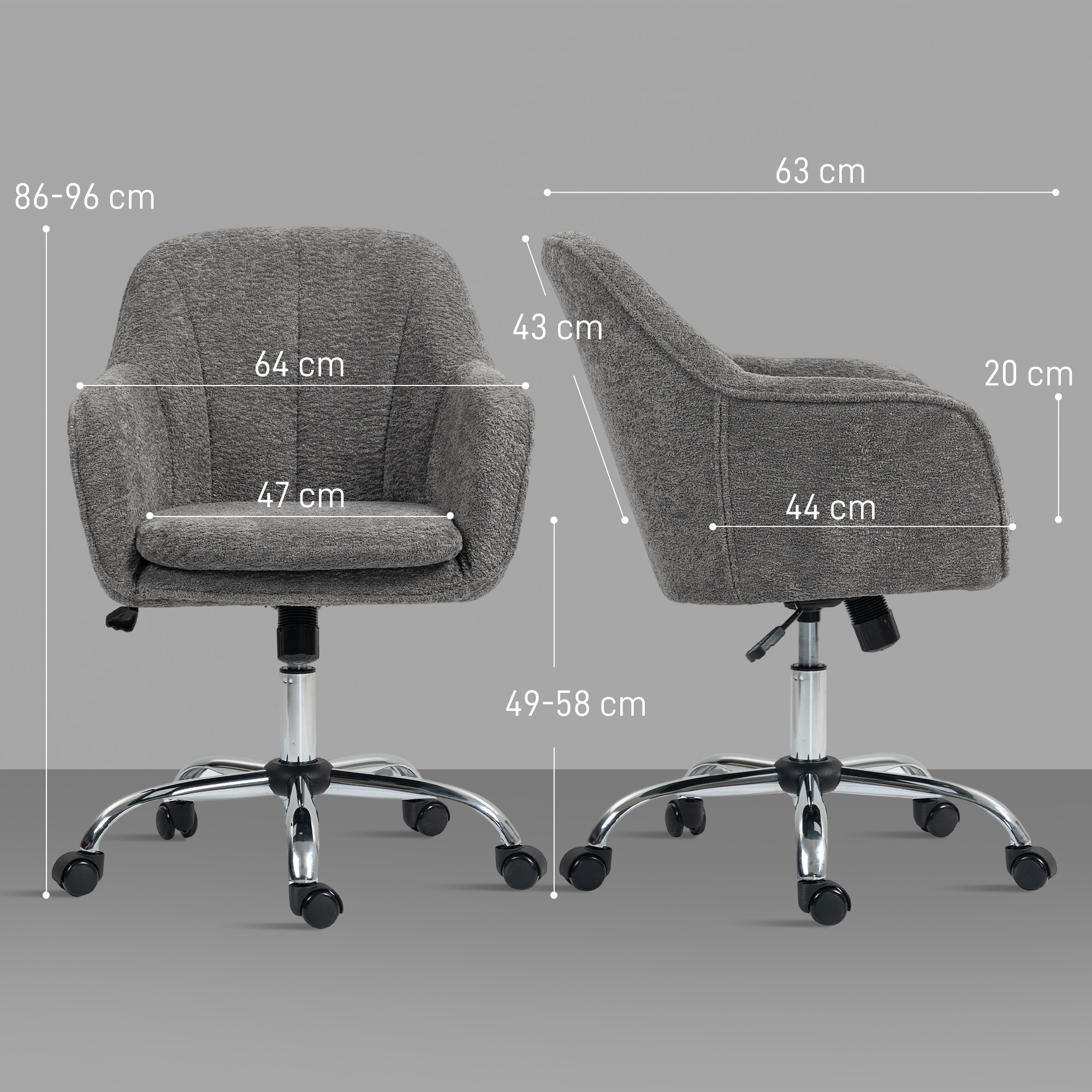 Biuro kėdė su supimo funkcija ir reguliuojamu aukščiu, pilka, 60 × 63 × 84–94 cm 2