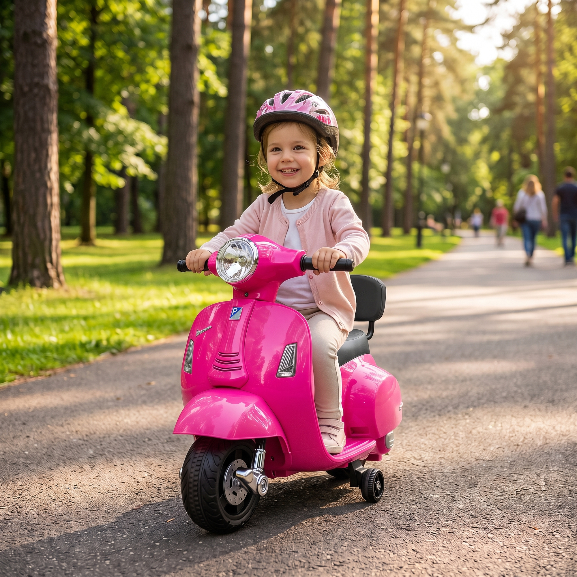 Elektrinis vaikiškas motociklas Mini Vespa GTS su ličio akumuliatoriumi, rožinis, 66,5 × 38 × 52 cm