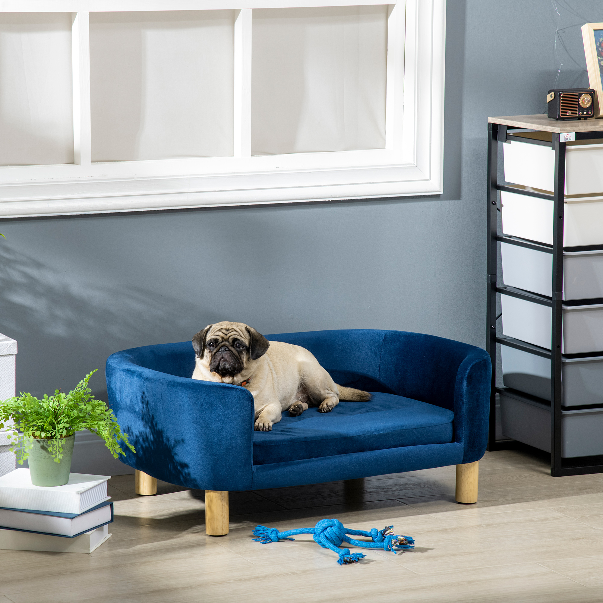 Gyvūnų sofa su trijų pusių atlošais, mėlyna, 86 × 55 × 33 cm
