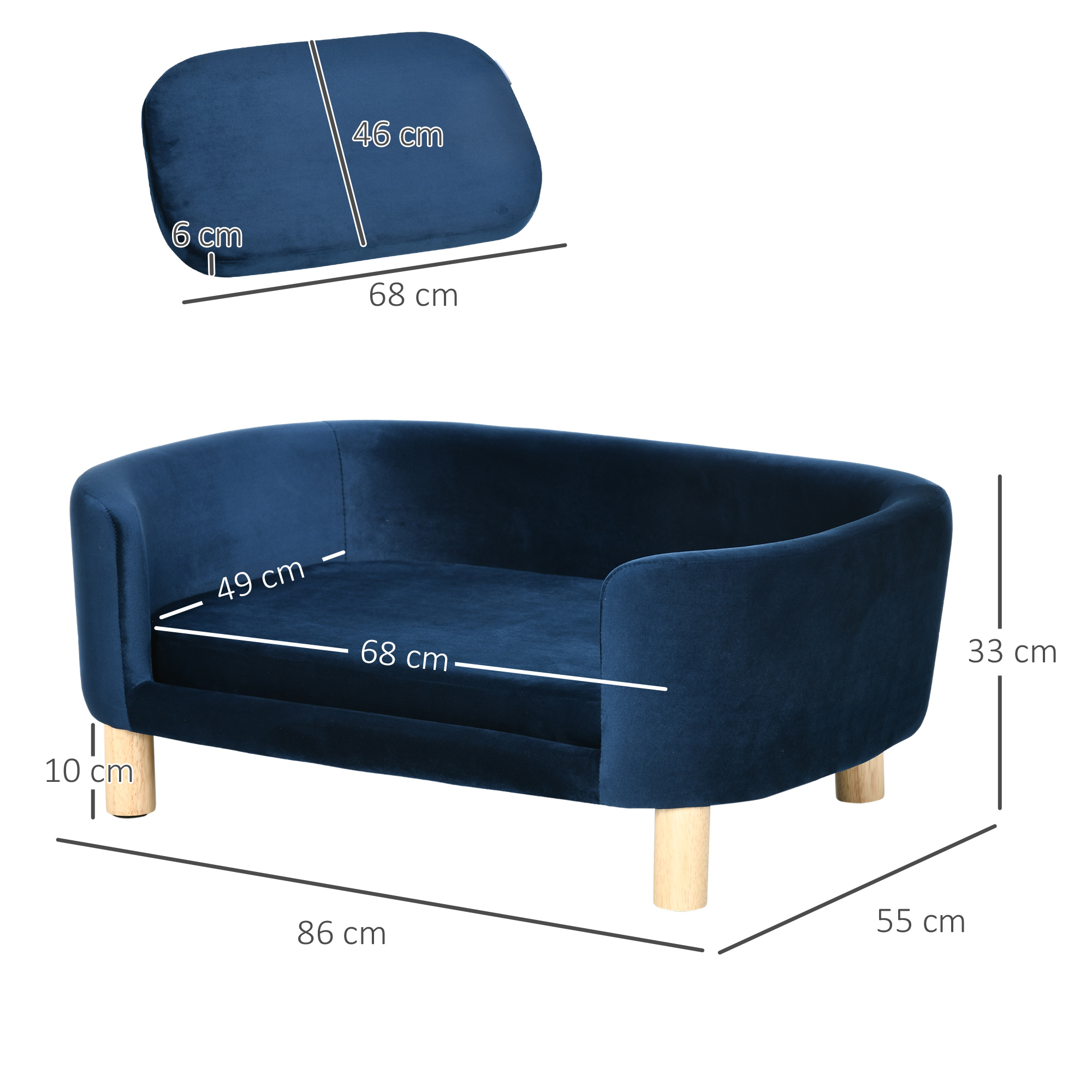 Gyvūnų sofa su trijų pusių atlošais, mėlyna, 86 × 55 × 33 cm 2