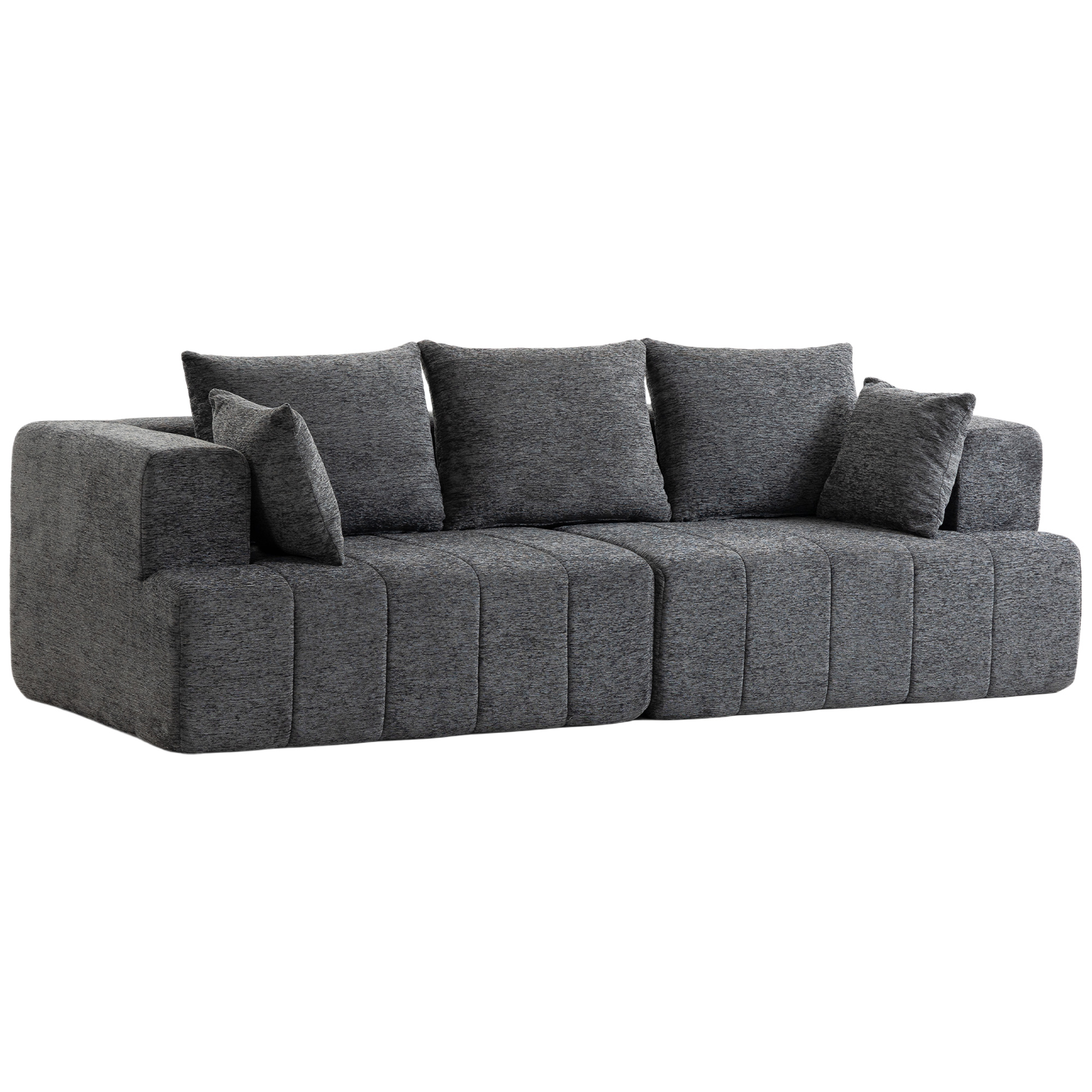 Trivietė sofa su kišeninėmis spyruoklėmis ir šeniliniu apmušalu, pilka, 248 x 104 x 87 cm