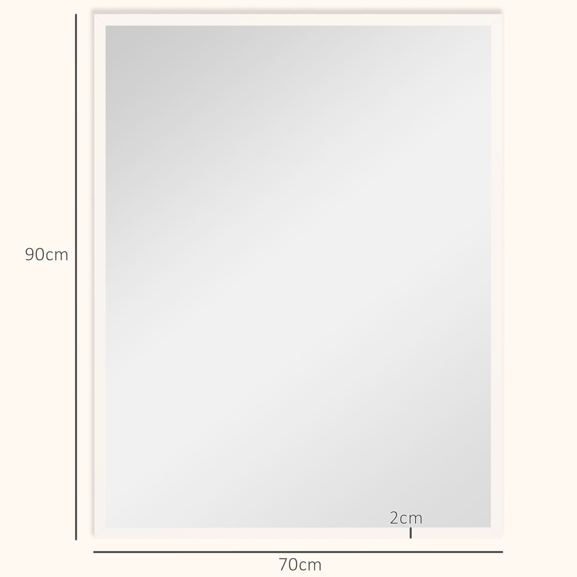 Sieninis veidrodis su MDF rėmu, baltas, 70 × 90 cm 2