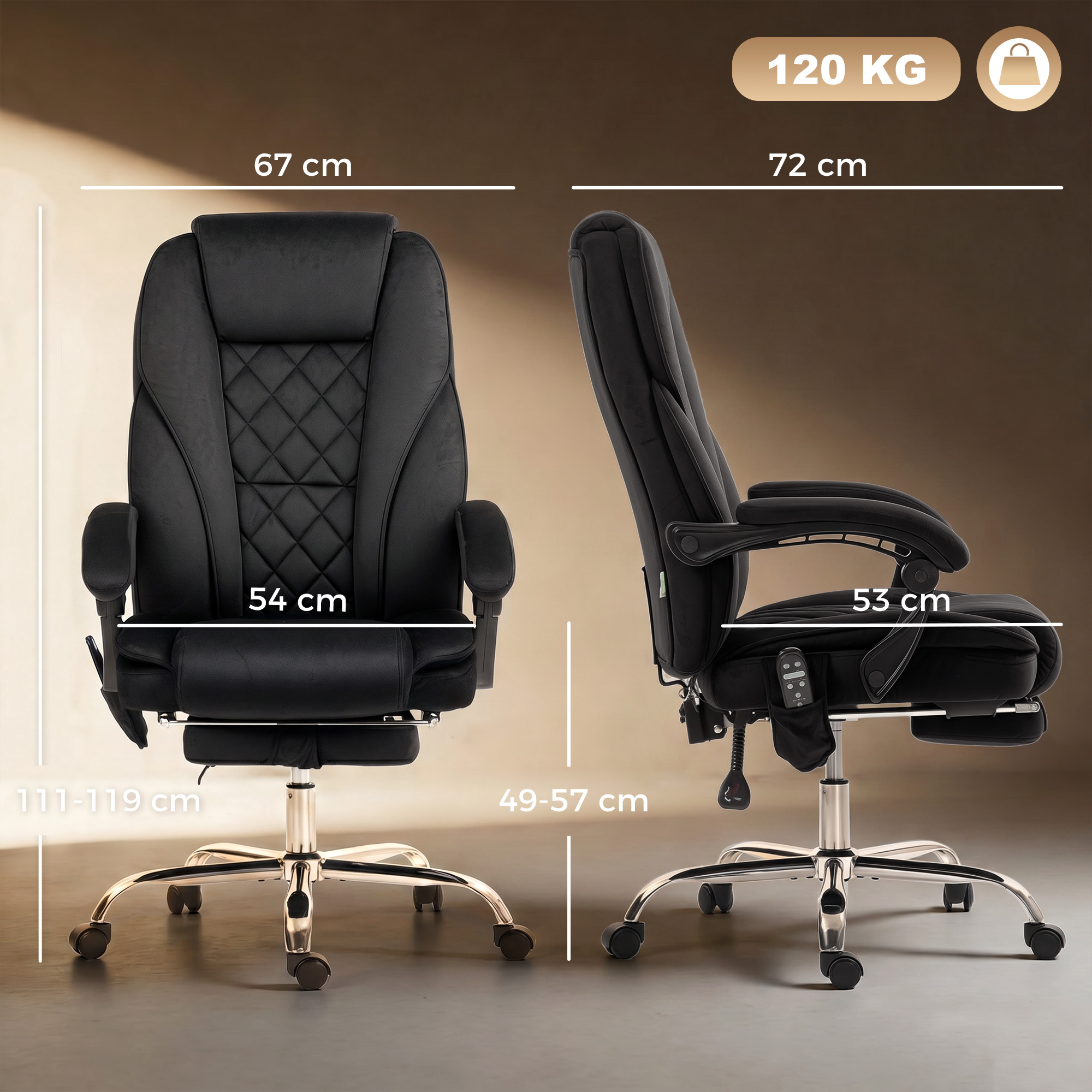 Biuro kėdė su masažo funkcija ir kojų atrama, juoda, 67 x 72 x 111–119 cm 2
