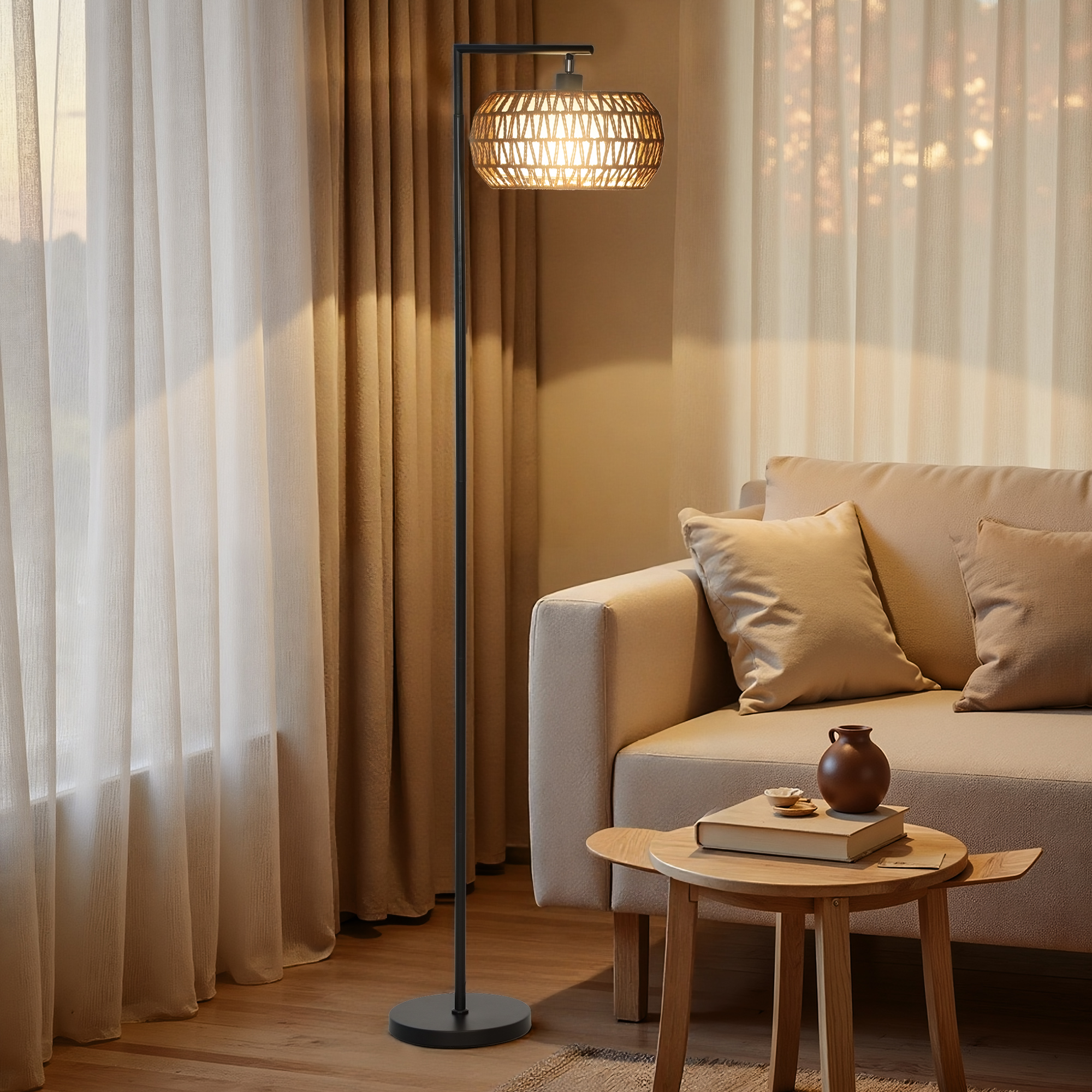 Grindinė LED lempa su dvigubu gaubtu, juoda, 52 × 33 × 170 cm