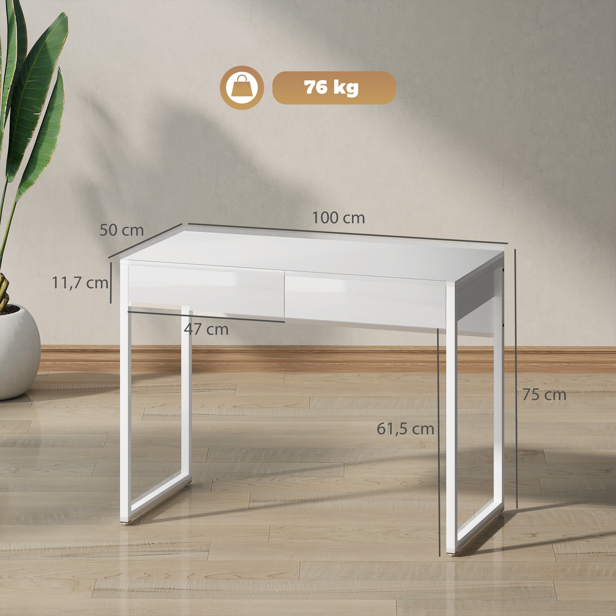 Rašomasis stalas su 2 stalčiais, 100 × 50 × 75 cm 2