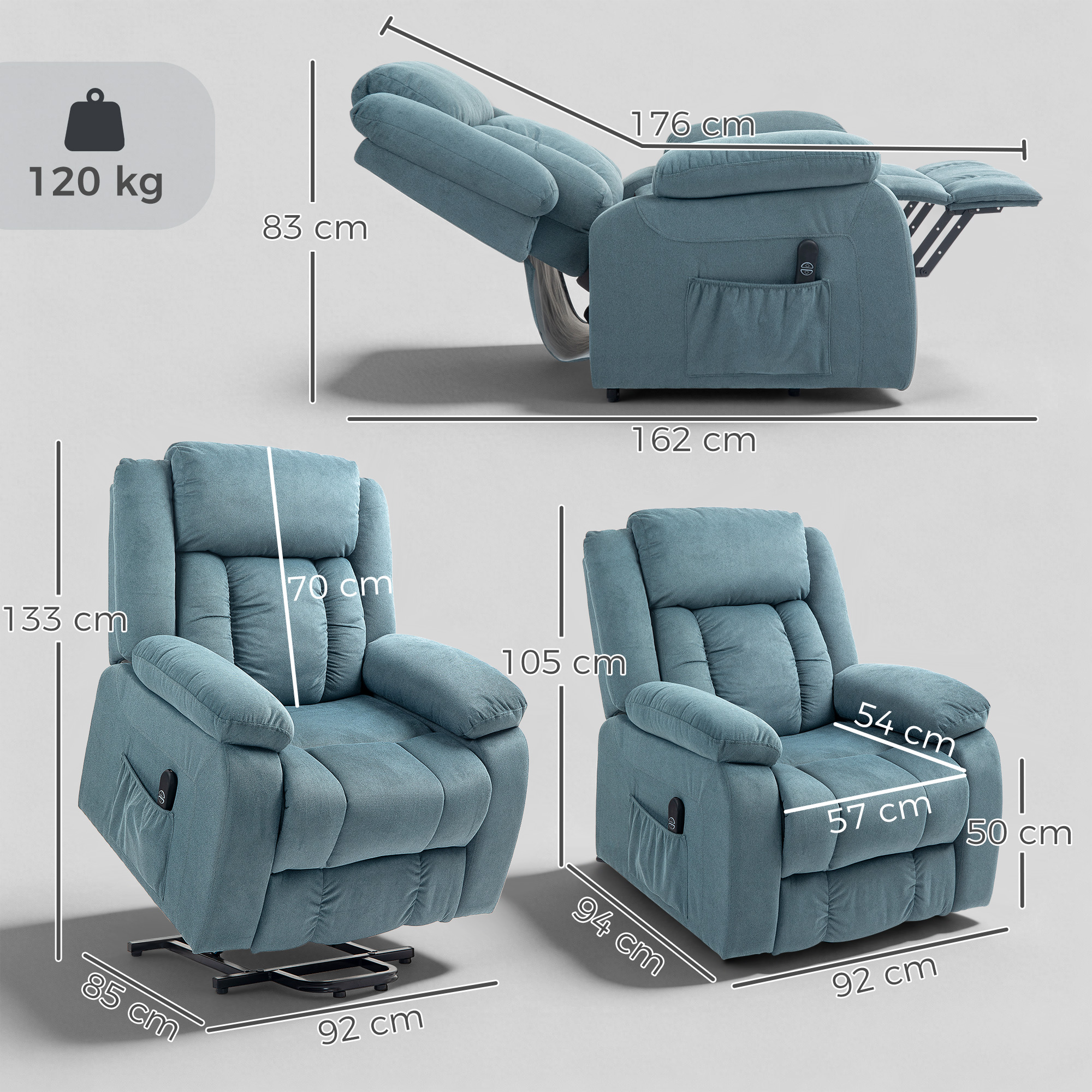 Elektrinis atsistojimo fotelis su atlošimo funkcija, mėlynas, 92 × 94 × 105 cm 2