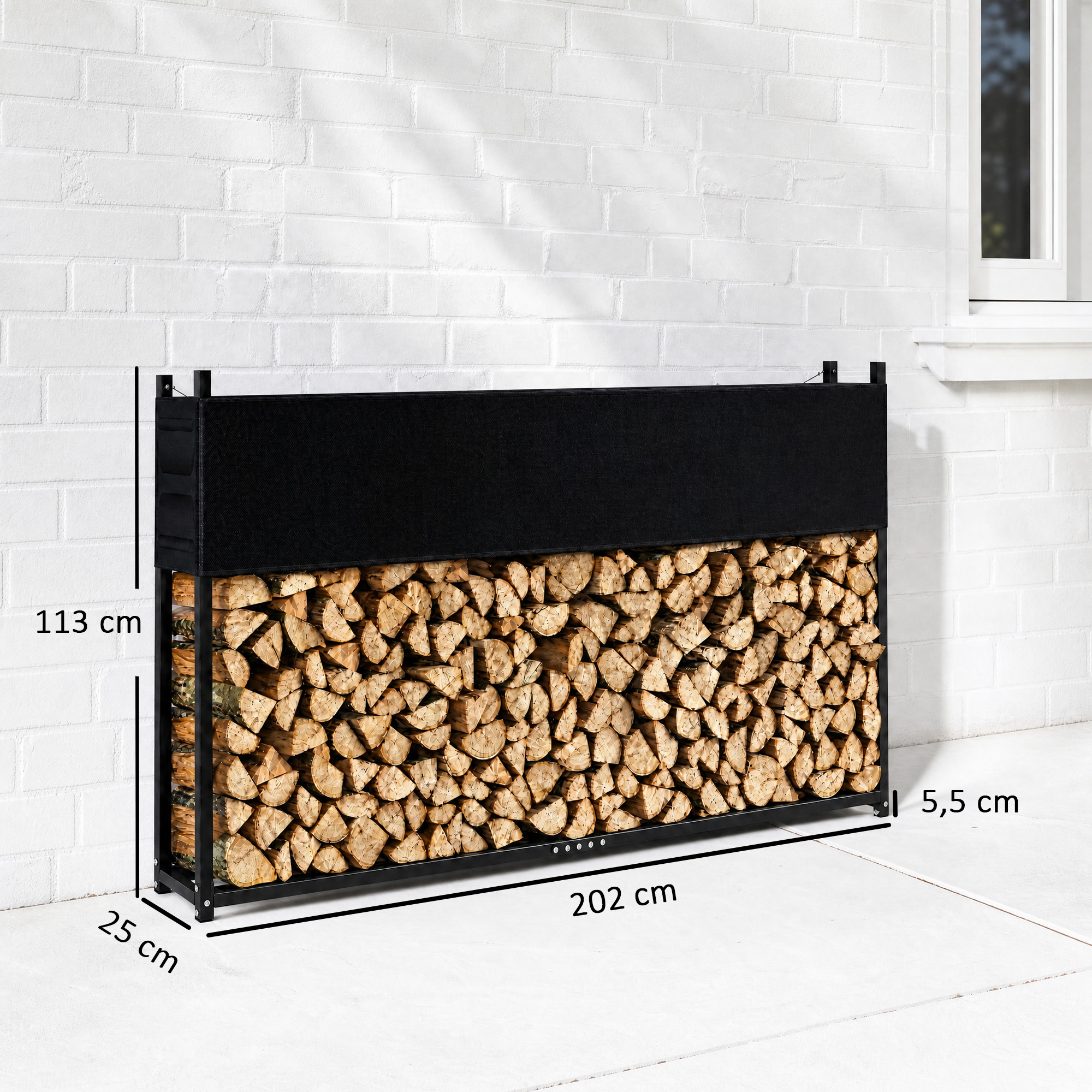 Malku plaukts ar 600D Oxford pārsegu, līdz 500 kg, melns, 202 × 25 × 113 cm 2