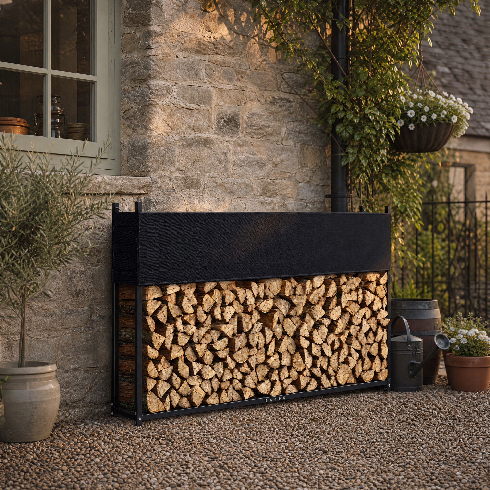 Malku plaukts ar 600D Oxford pārsegu, līdz 500 kg, melns, 202 × 25 × 113 cm