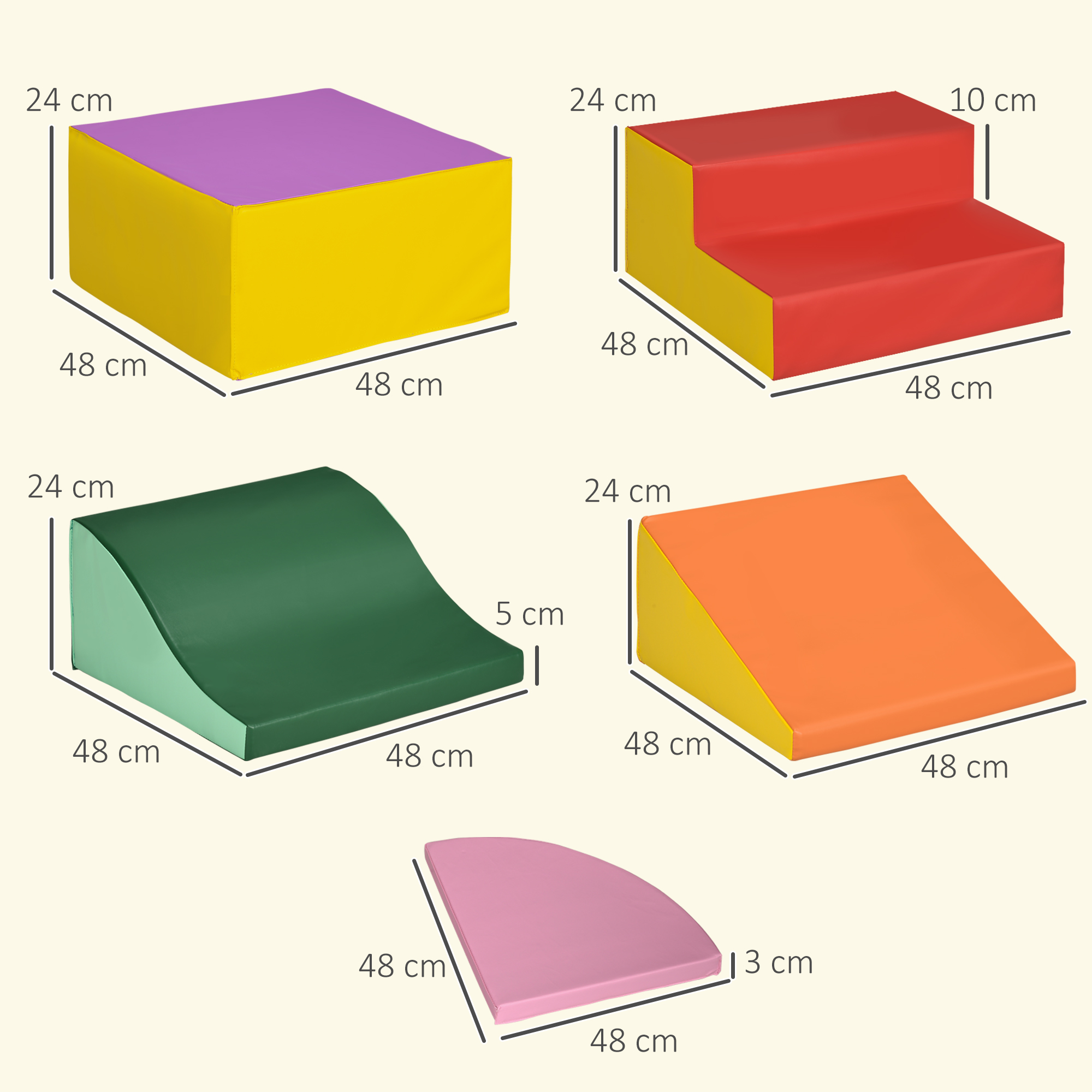 Minkštų putplasčio blokų rinkinys modulinis, rožinis–oranžinis–raudonas–violetinis, 150 × 100 × 24 cm, 6 vnt. 2