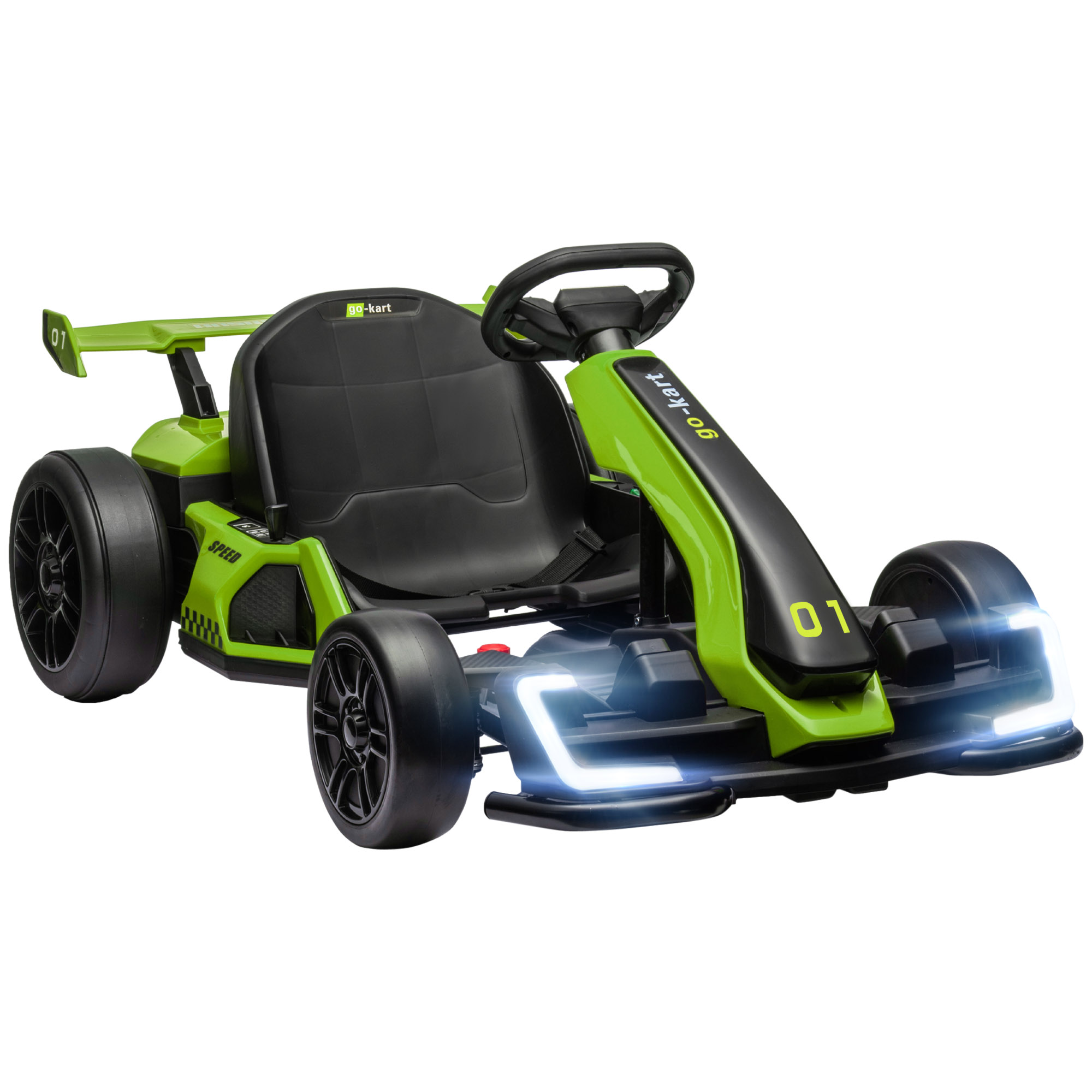Elektrinis vaikiškas kartingas su driftavimo režimu ir reguliuojama sėdyne, žalias ir juodas, 120 × 76 × 53,5 cm