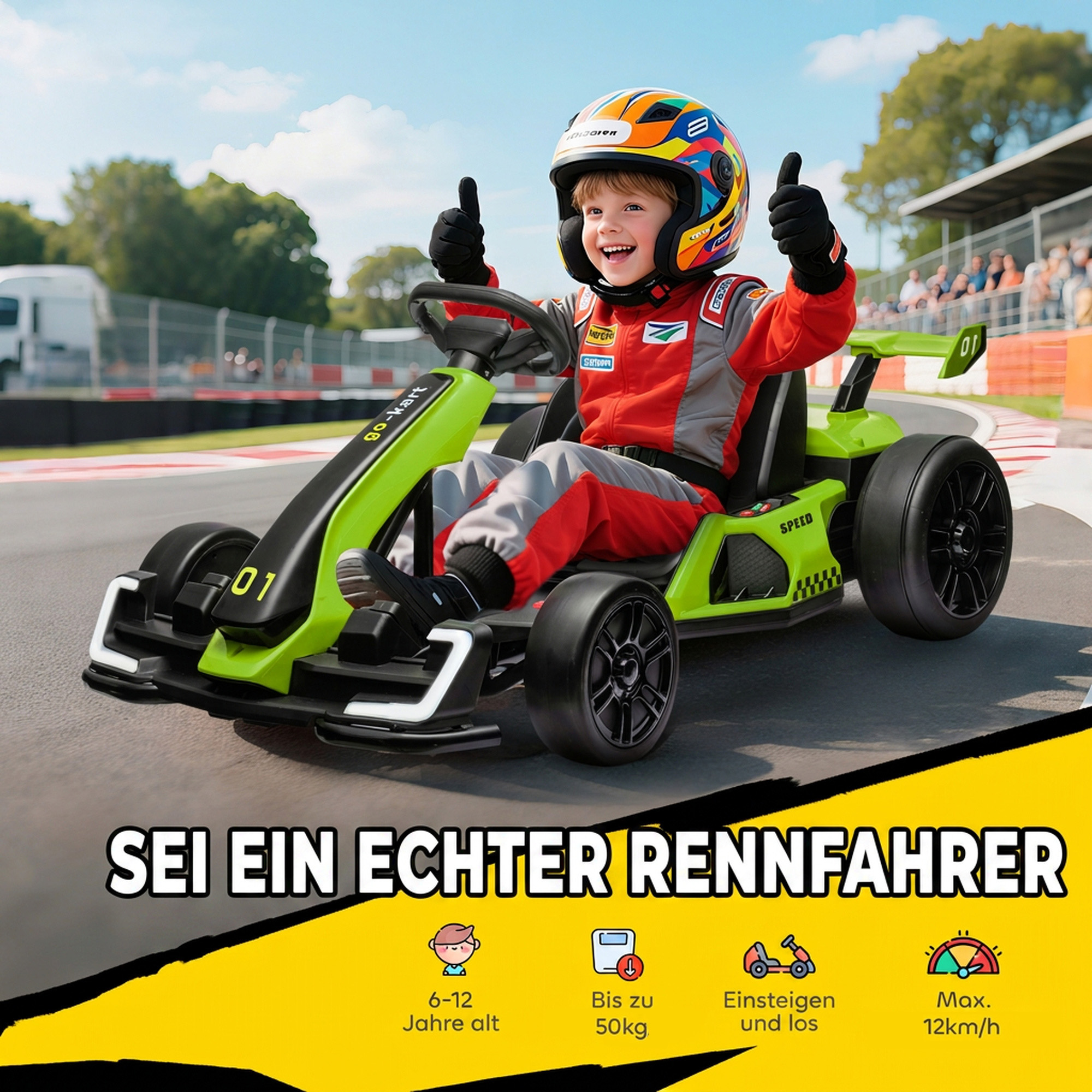 Elektrinis vaikiškas kartingas su driftavimo režimu ir reguliuojama sėdyne, žalias ir juodas, 120 × 76 × 53,5 cm 3