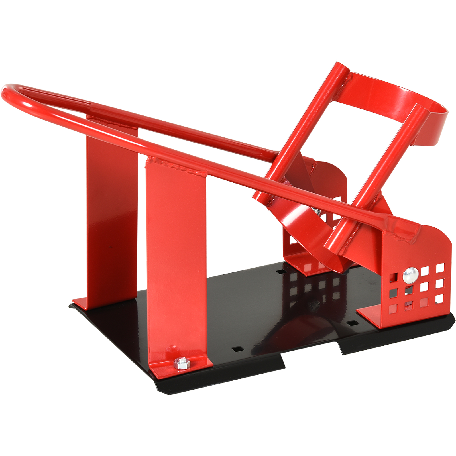 Motociklo priekinio rato stovas, 12 padėčių, iki 450 kg, juodos ir raudonos spalvos, 27,5 × 51–69 × 34 cm