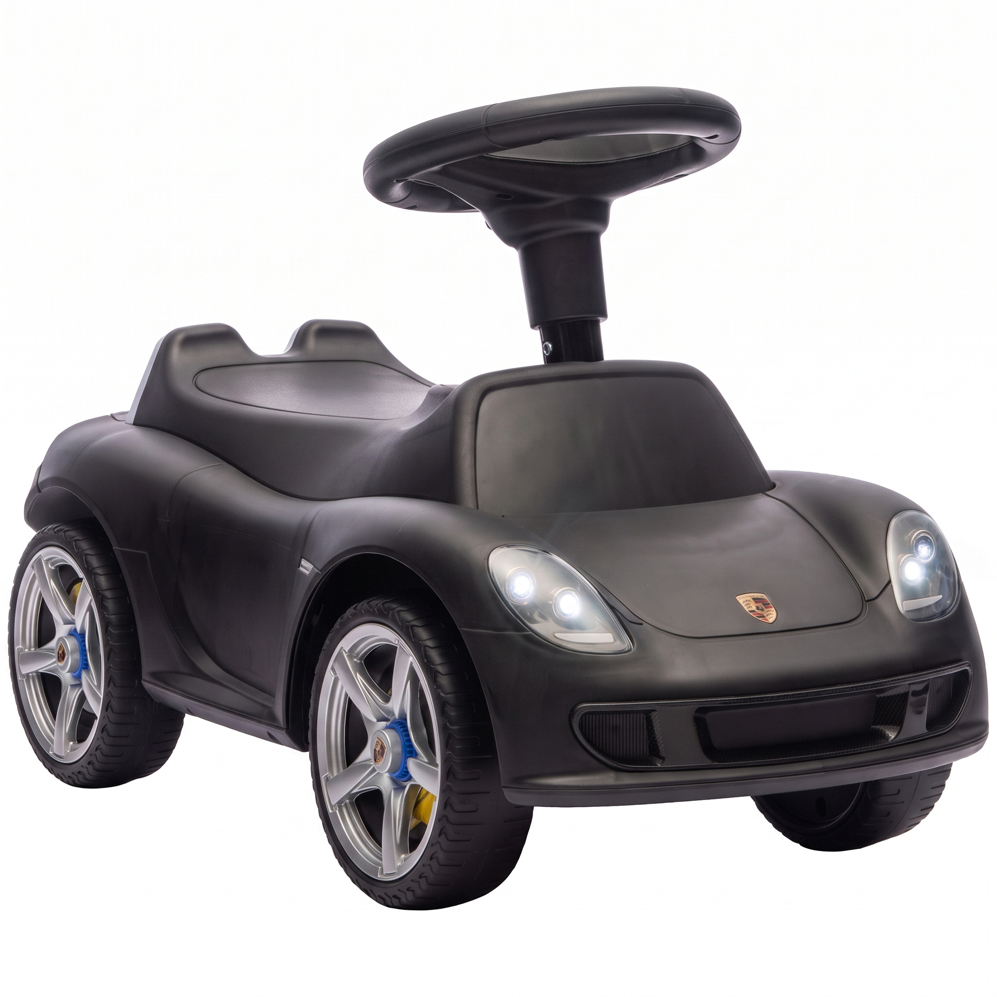 Paspiriama mašinėlė su „Porsche“ licencija ir šviesomis, matinė juoda, 63 × 28,5 × 38 cm