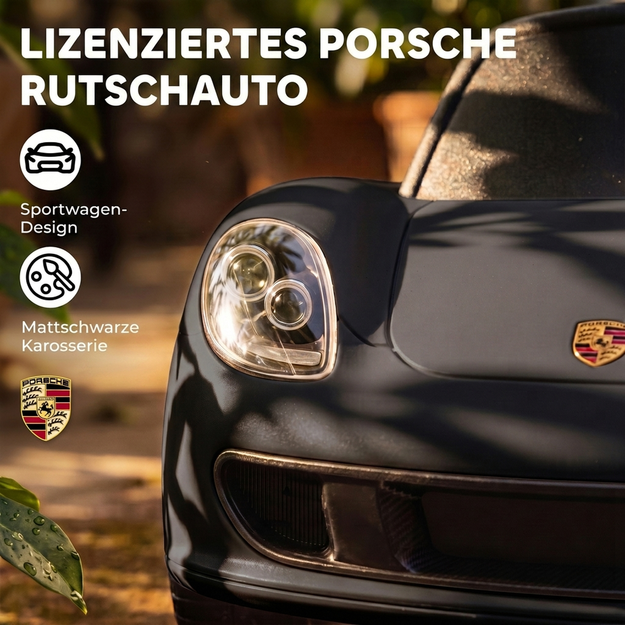 Paspiriama mašinėlė su „Porsche“ licencija ir šviesomis, matinė juoda, 63 × 28,5 × 38 cm 3