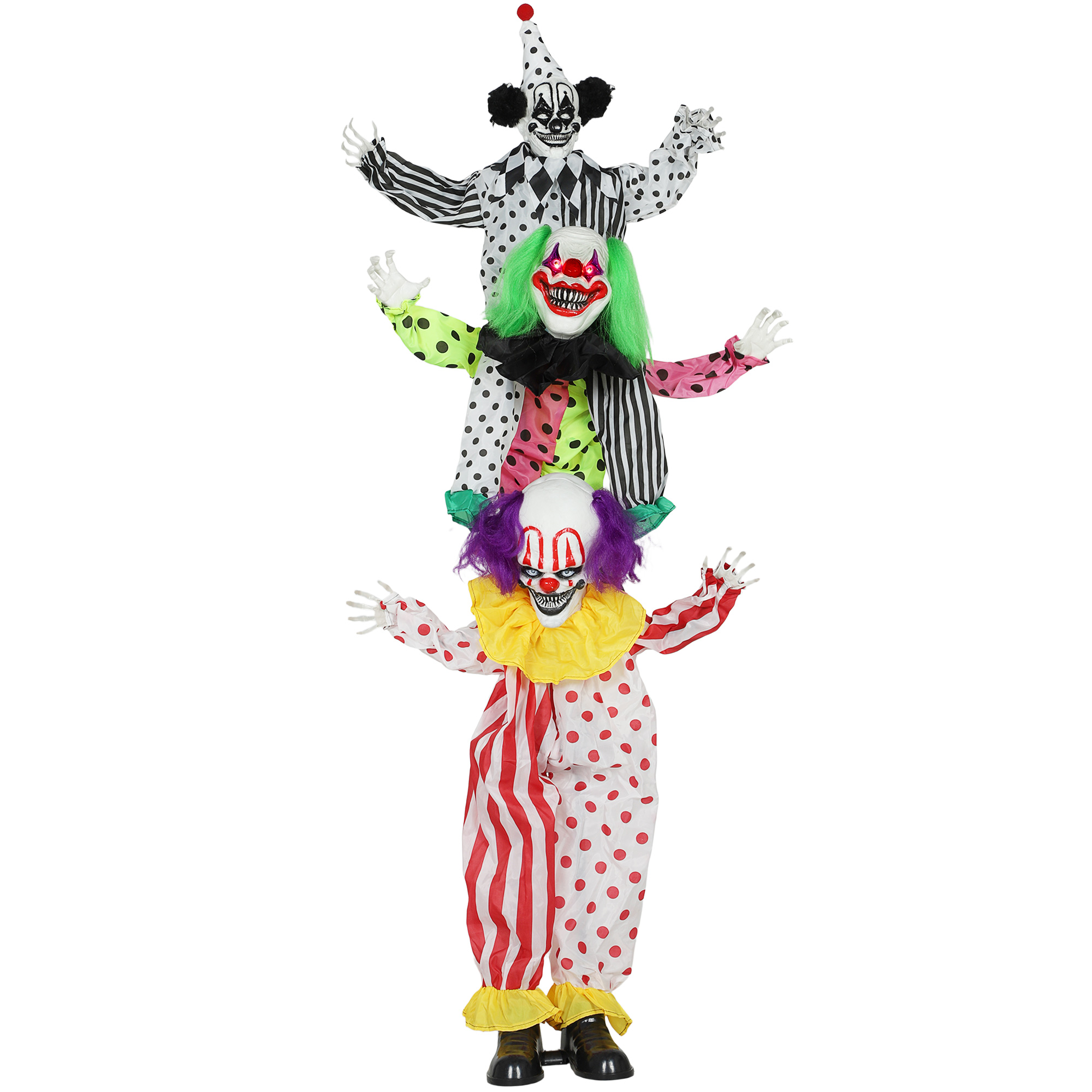 Animatroniskā Helovīna dekorācija ar 3 klauniem, daudzkrāsaina, 40 × 35 × 180 cm