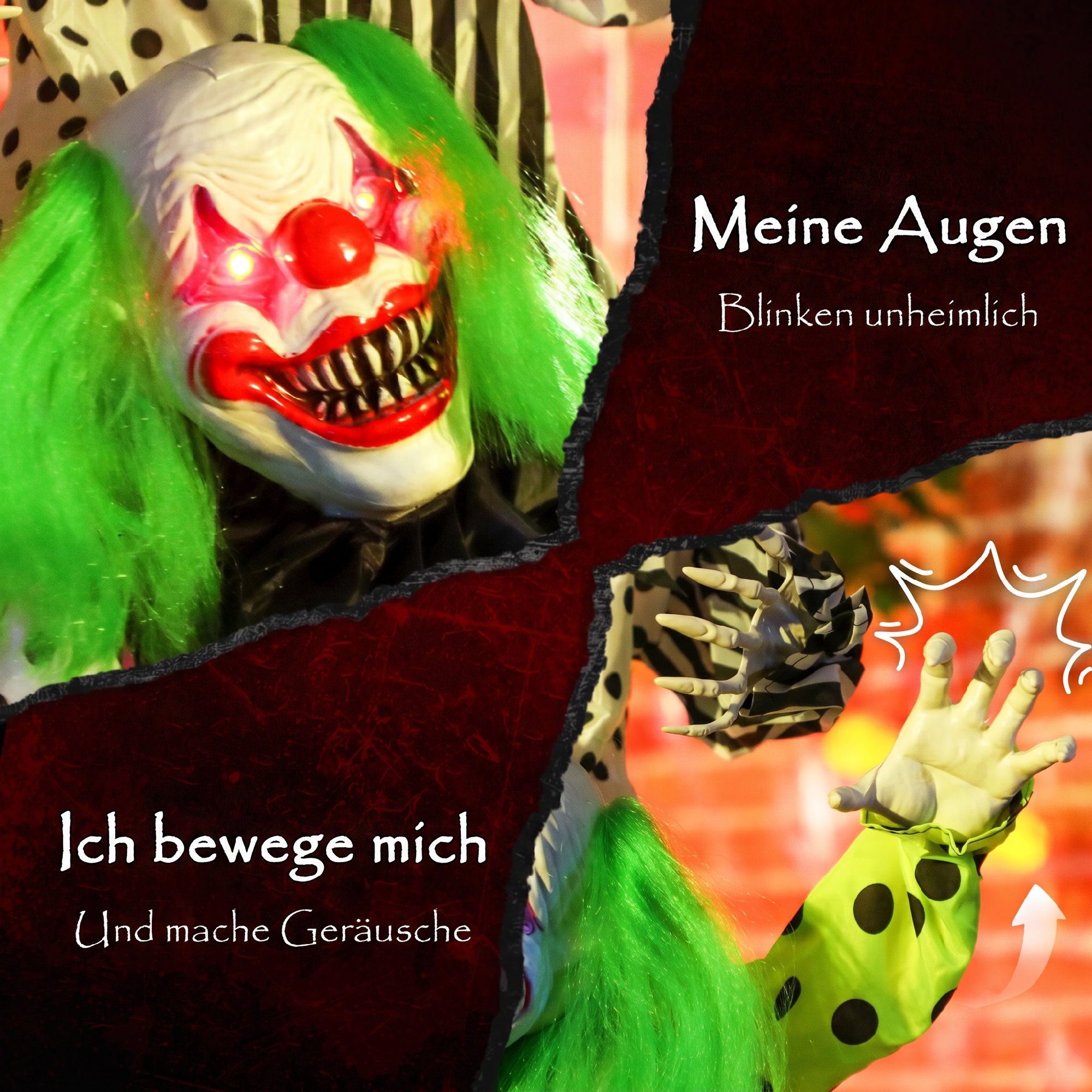 Animatroniskā Helovīna dekorācija ar 3 klauniem, daudzkrāsaina, 40 × 35 × 180 cm 3