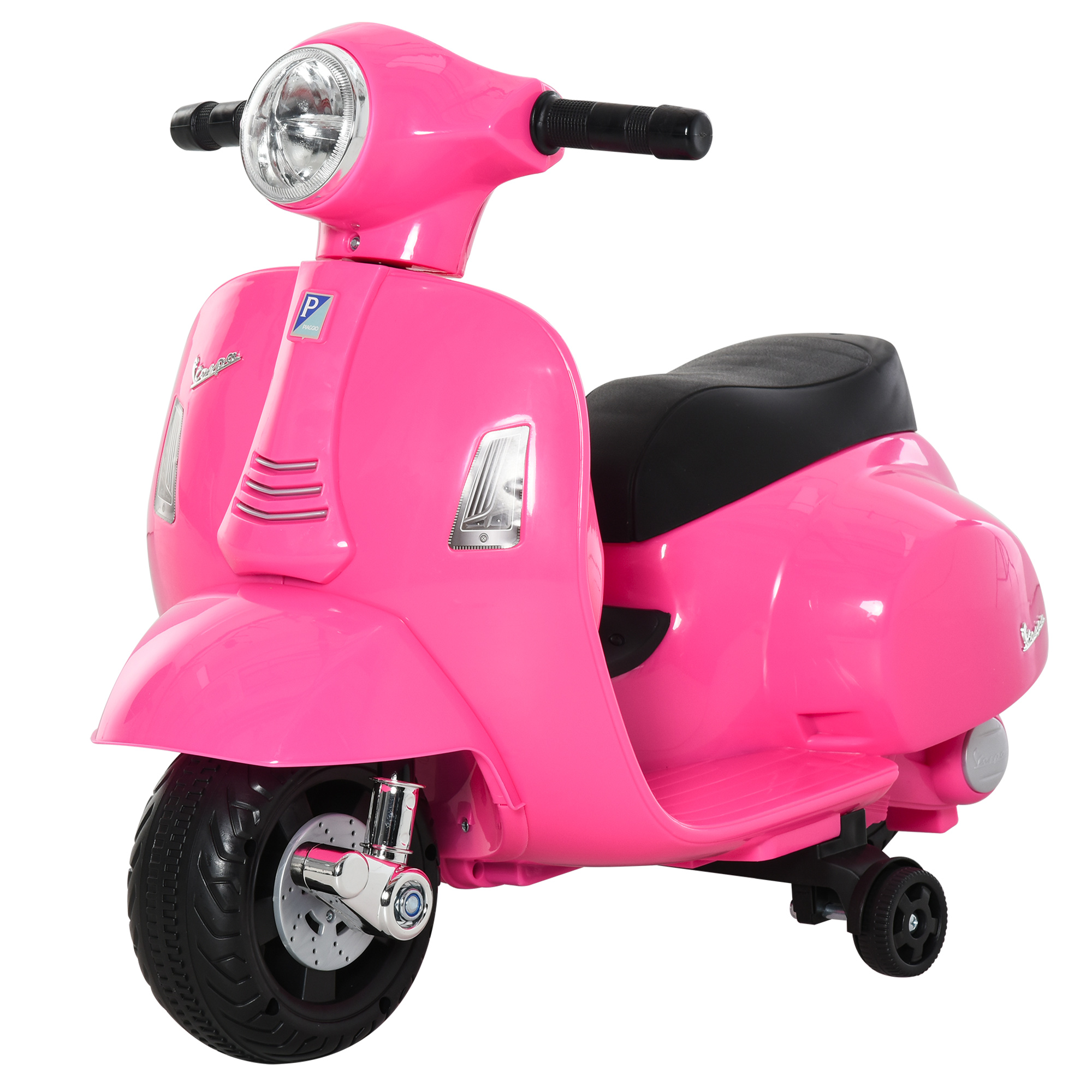 Bērnu elektriskais motocikls „Vespa“ ar atbalsta riteņiem, rozā, 66,5 × 38 × 52 cm