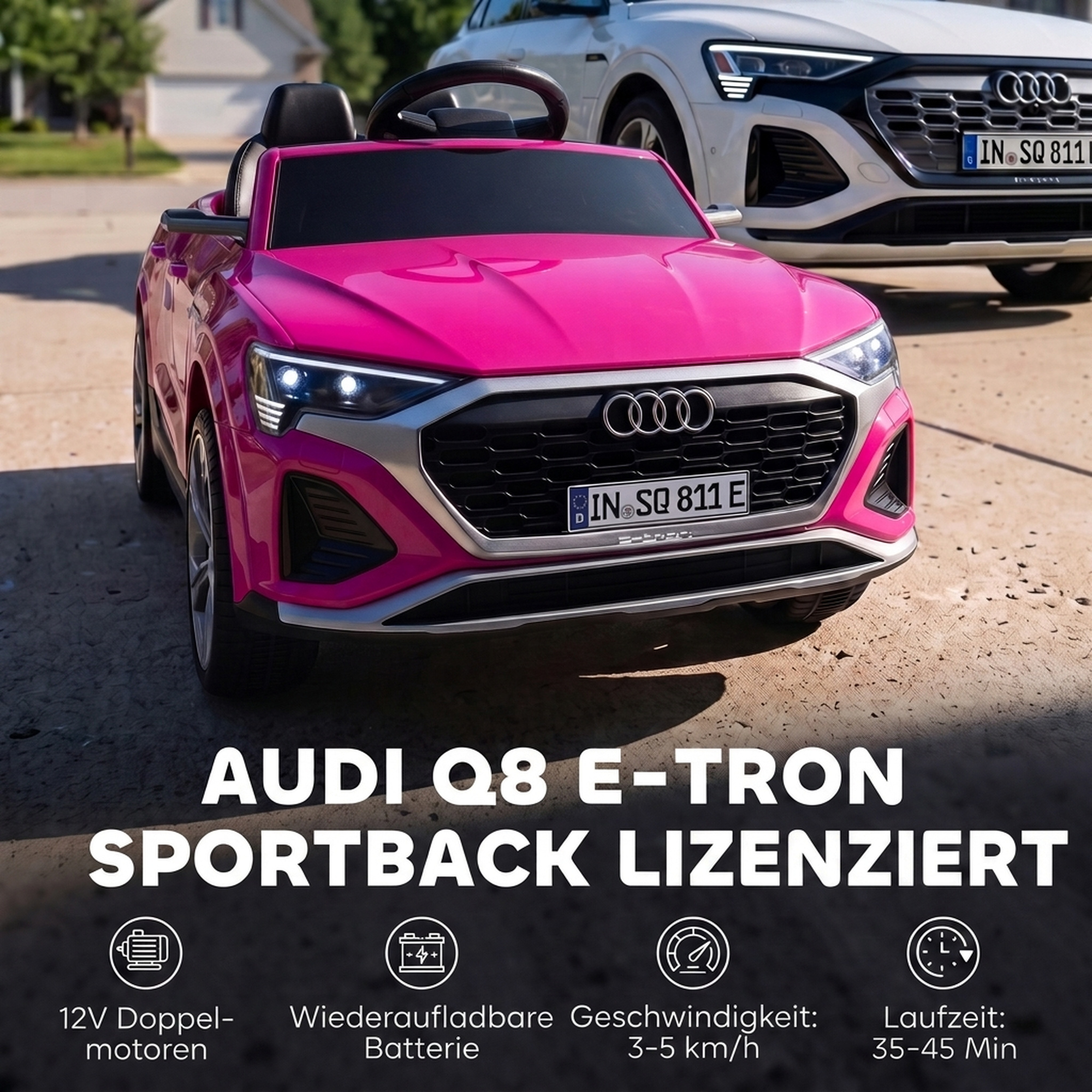 Vaikiškas elektromobilis Audi Q8 e-tron Sportback su nuotolinio valdymo pultu, rožinis, 98 × 49,5 × 43 cm 3