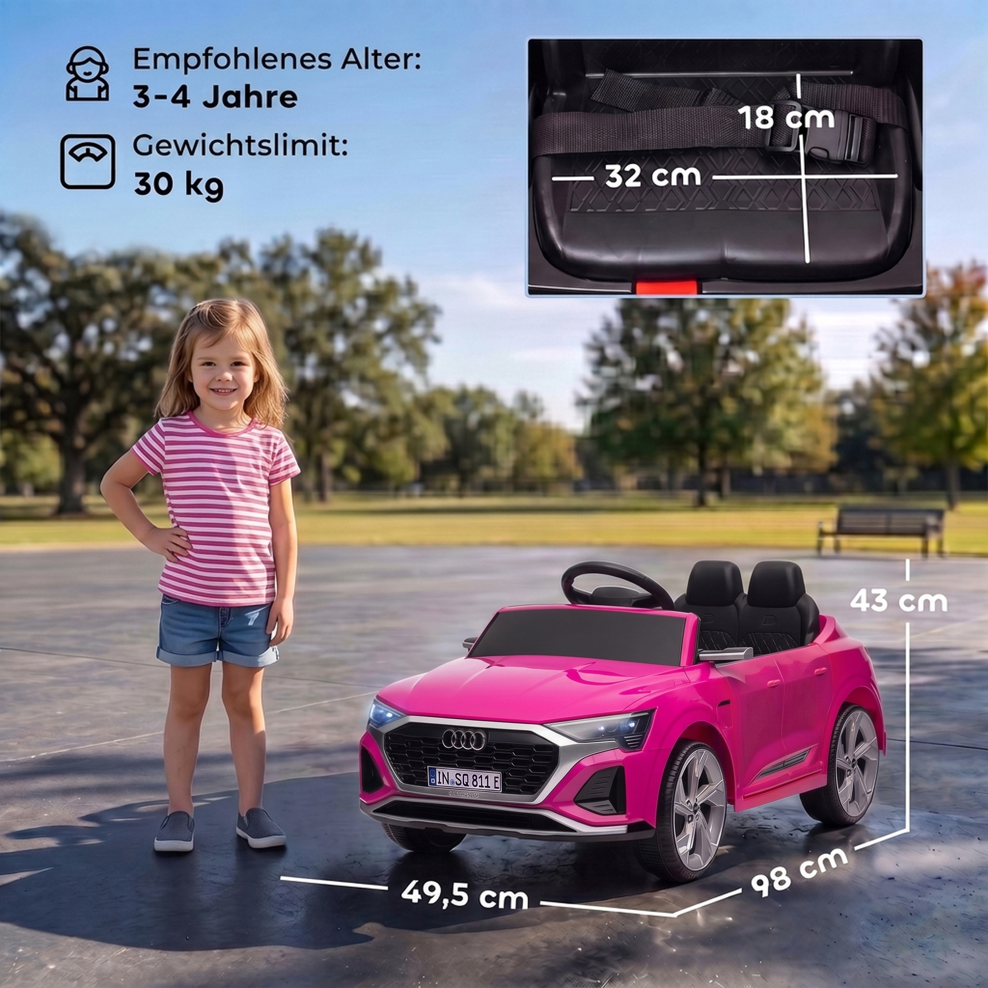 Vaikiškas elektromobilis Audi Q8 e-tron Sportback su nuotolinio valdymo pultu, rožinis, 98 × 49,5 × 43 cm 2