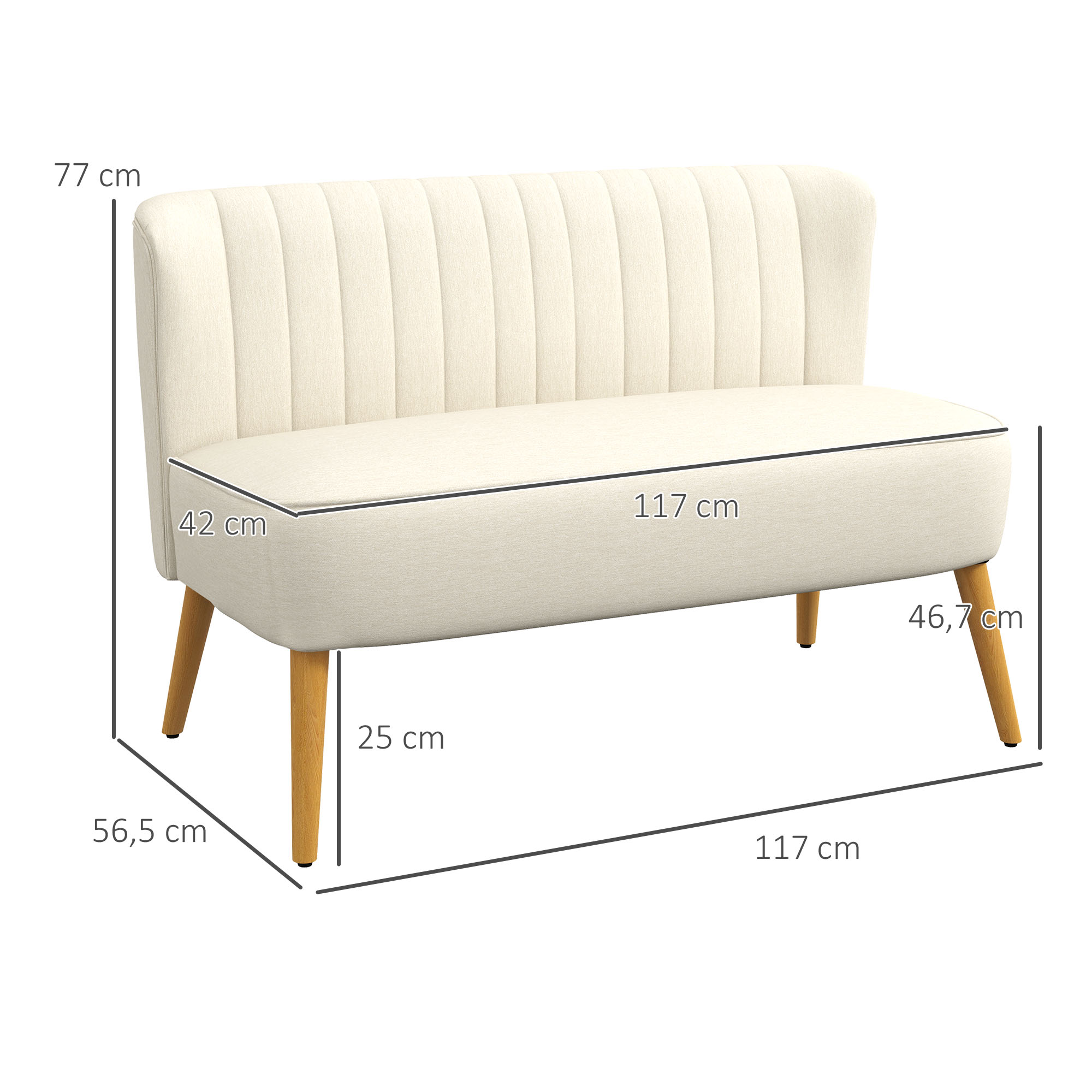 Dvivietė sofa su spyruokliniu pagrindu, kreminės baltos spalvos, 117 × 56,5 × 77 cm 2