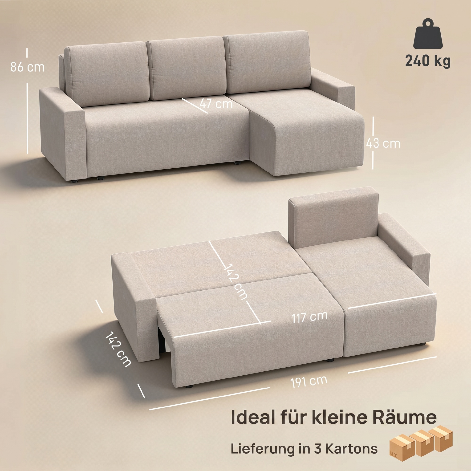 Kampinė sofa 226 x 125 x 86 cm 2