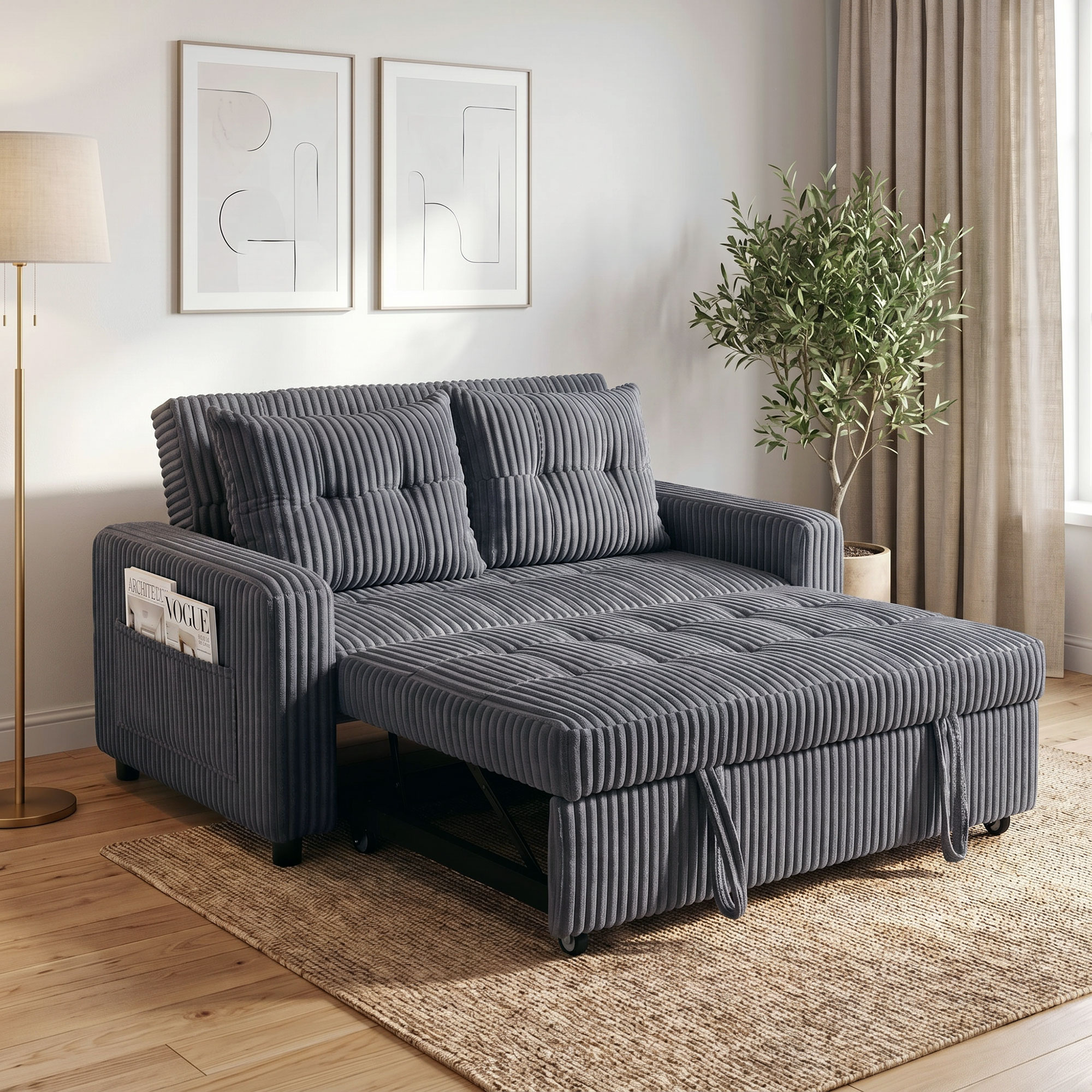 Sofa-lova „3 viename“ su reguliuojamu atlošu, tamsiai pilka, 157 × 190 cm