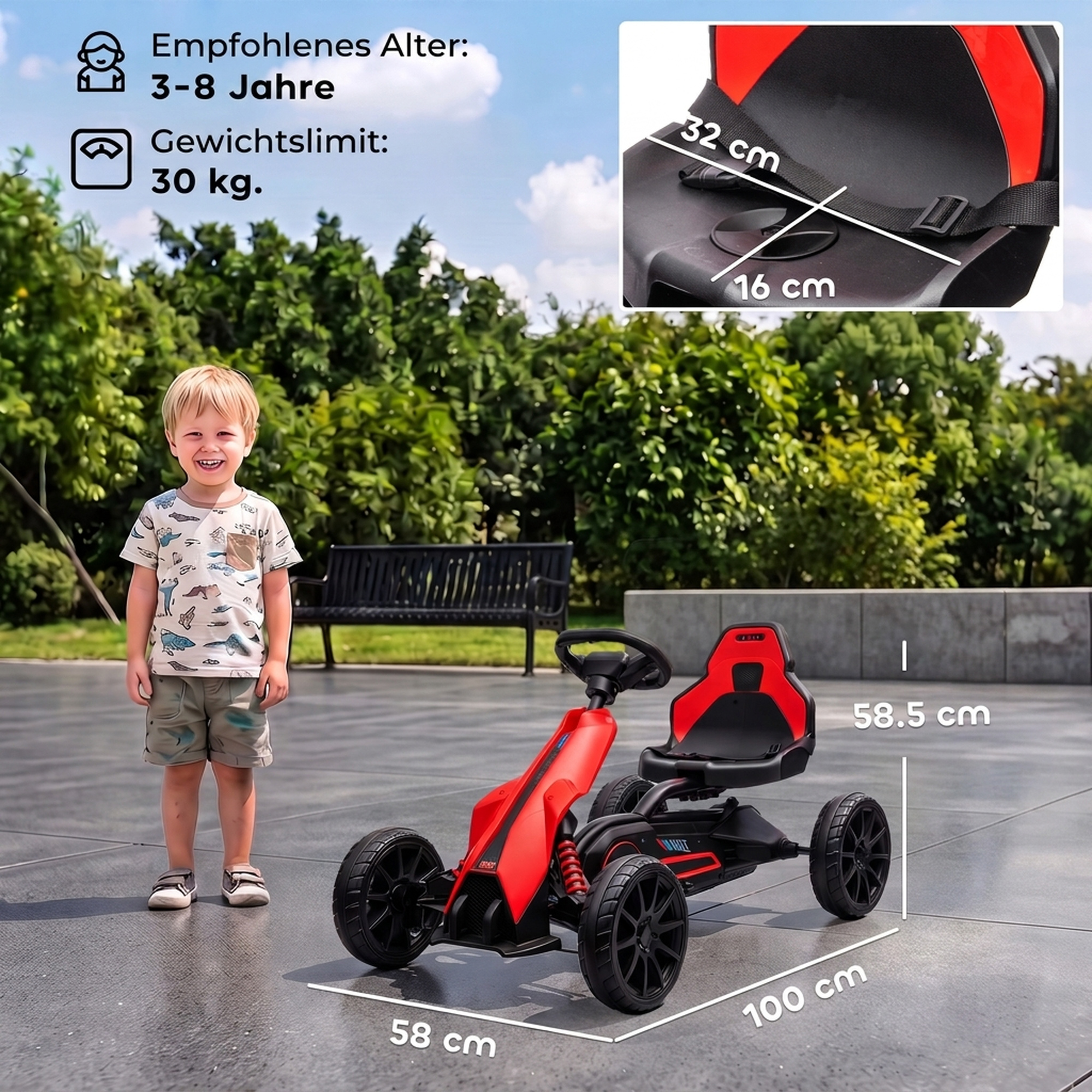 Elektrinis kartingas vaikams, 3–5 km/h, su EVA ratais, raudonas, 100 × 58 × 58,5 cm 2