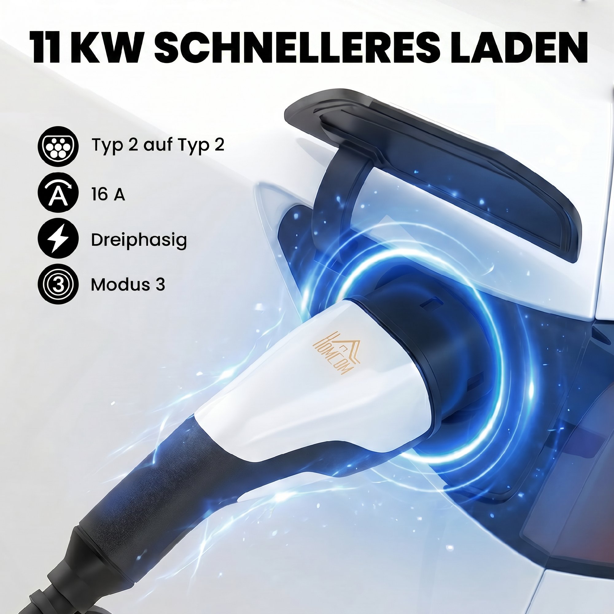 Elektromobilių įkrovimo laidas Type 2, 11 kW, juodas/baltas, 5 m 3
