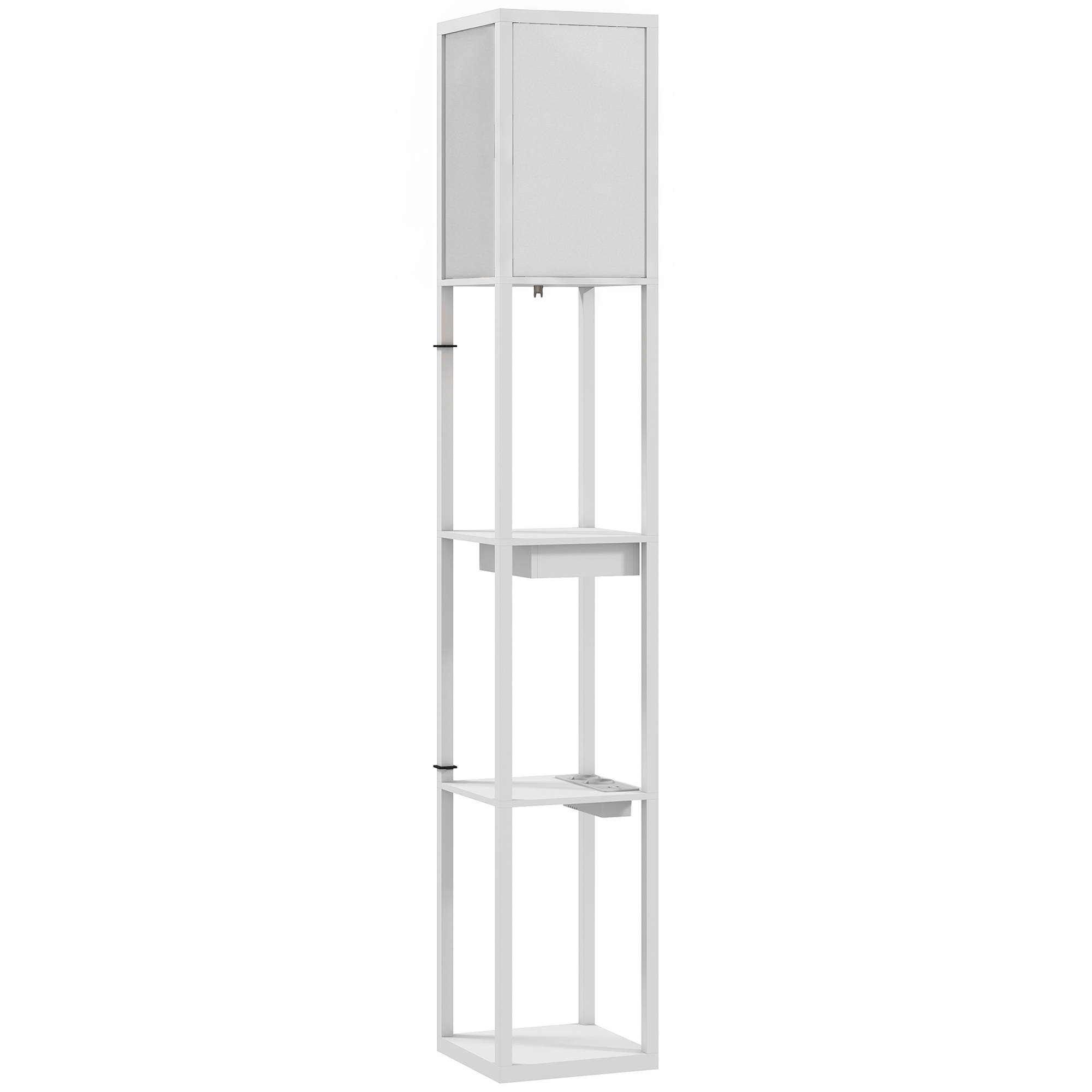 Grindinis šviestuvas su 3 lentynomis ir USB jungtimis, baltas, 26 × 26 × 159 cm