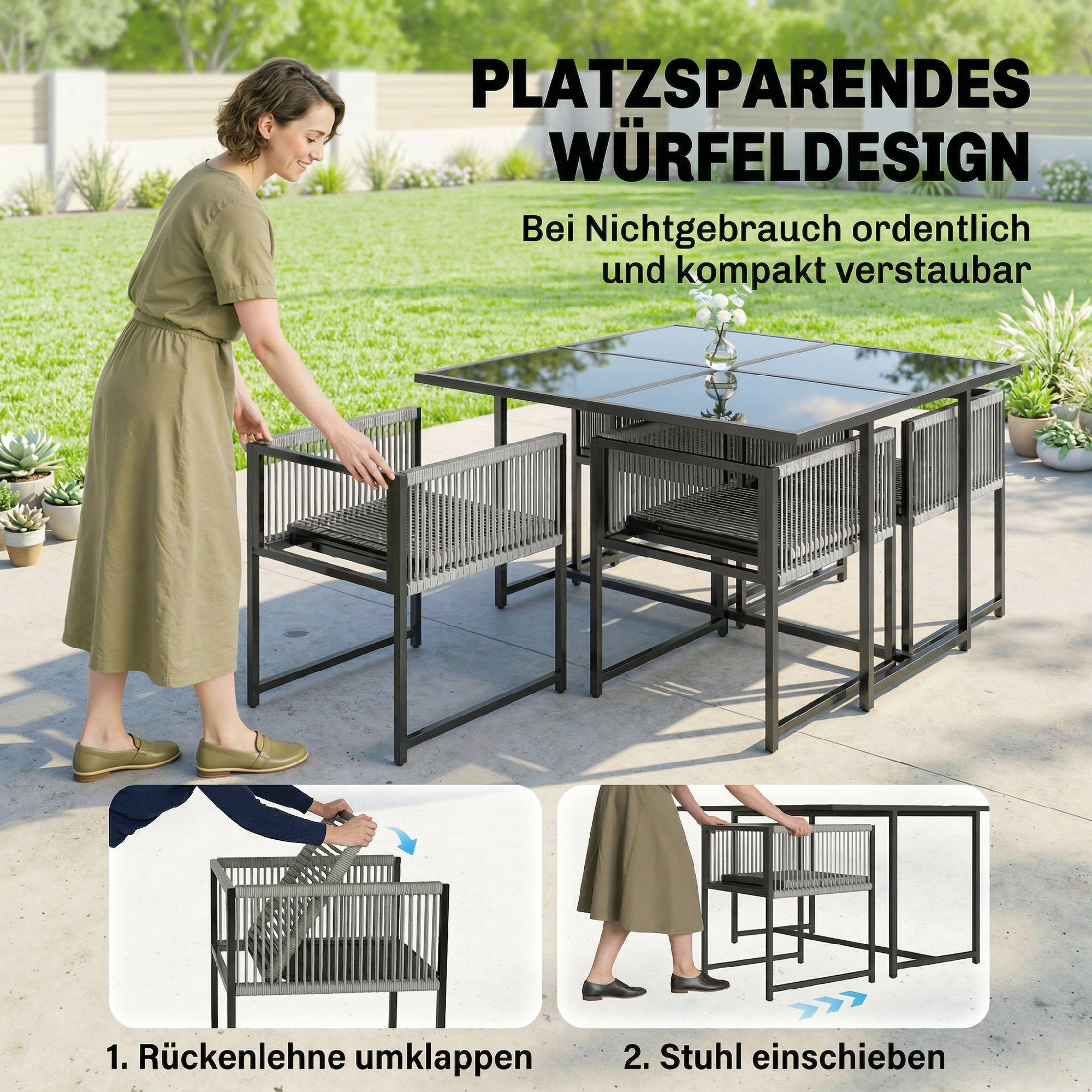 Lauko valgomojo komplektas 120x120 cm 5 vnt. 3