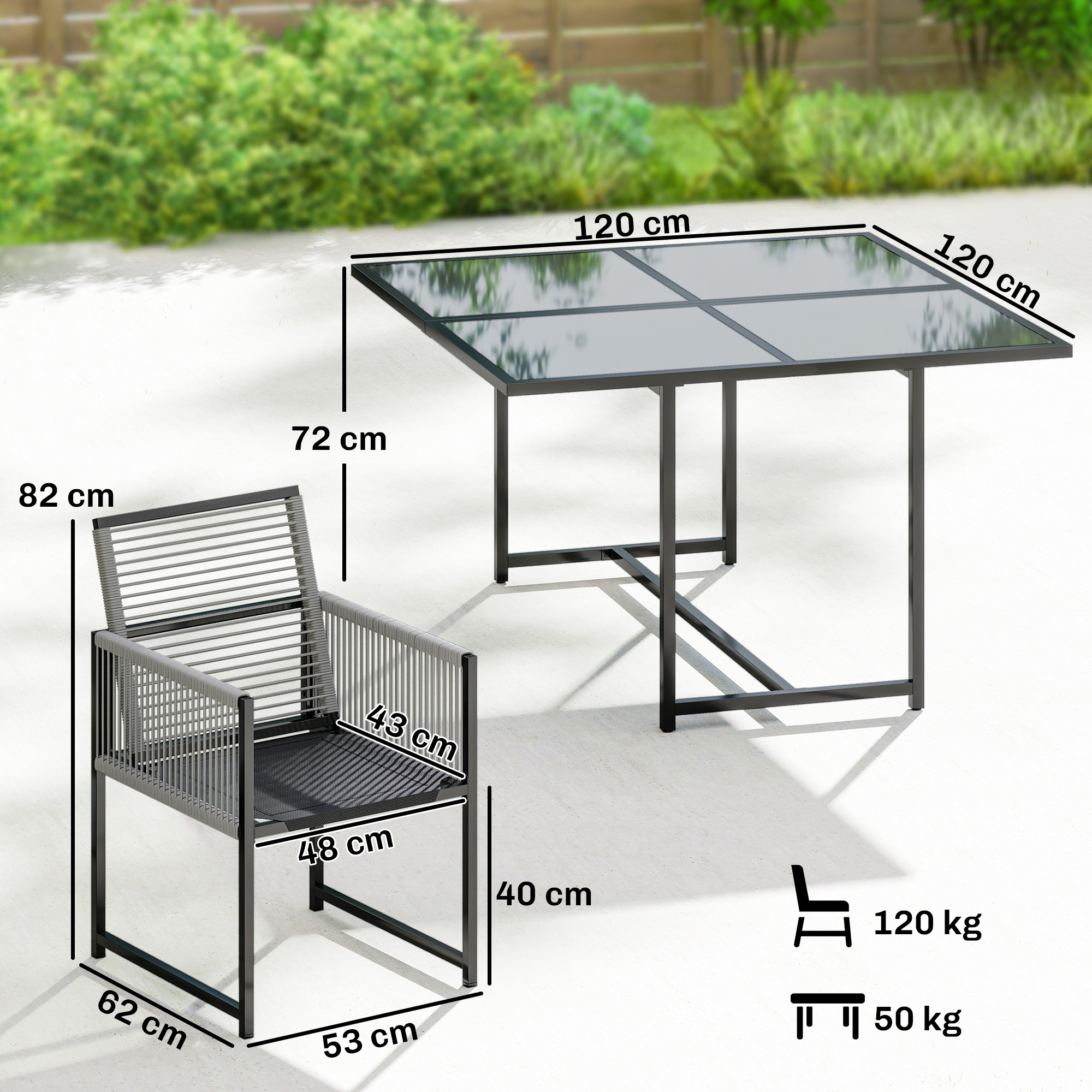 Lauko valgomojo komplektas 120x120 cm 5 vnt. 2