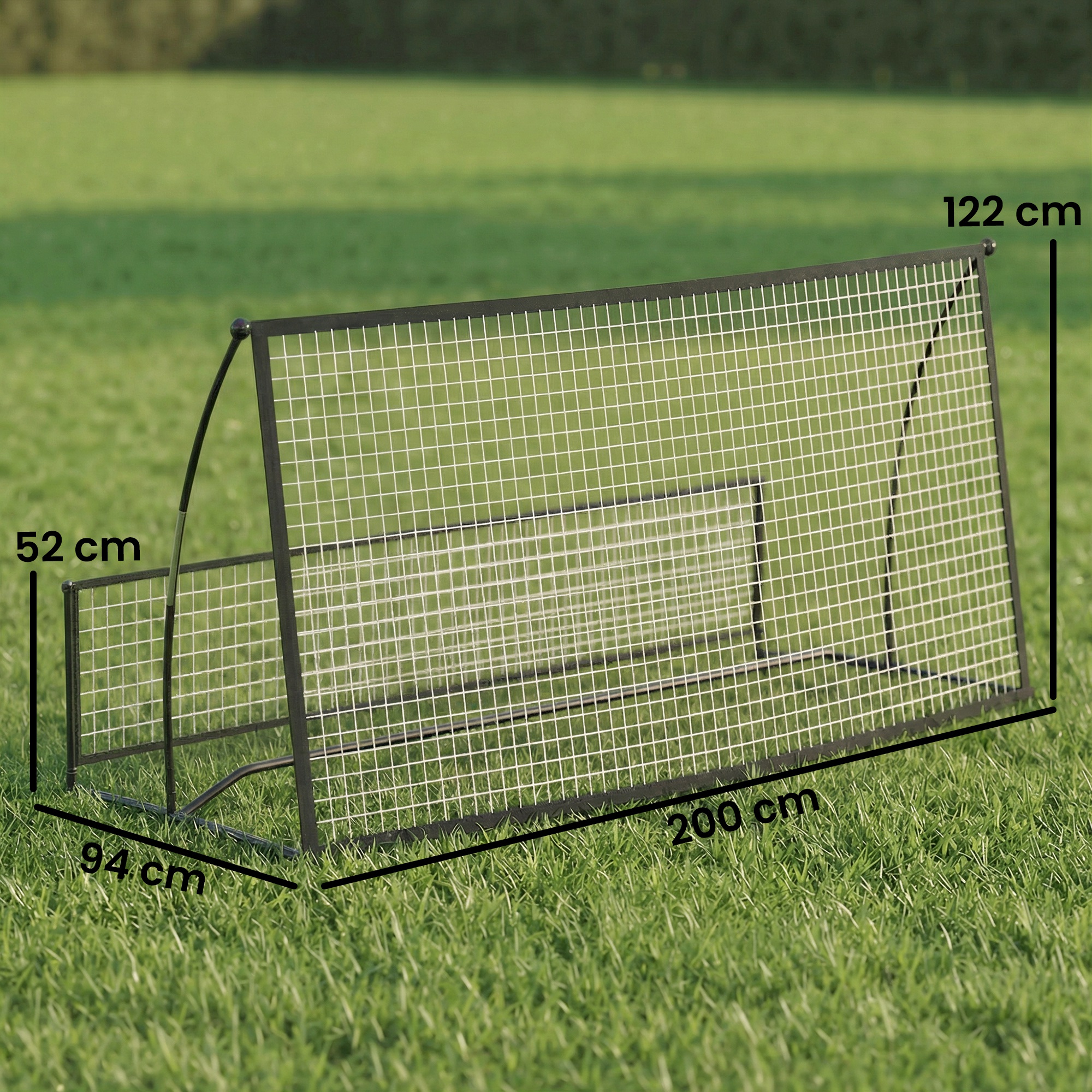 Futbolo atmušimo tinklas, dvipusis, juodas, 200 × 94 × 122/52 cm 2